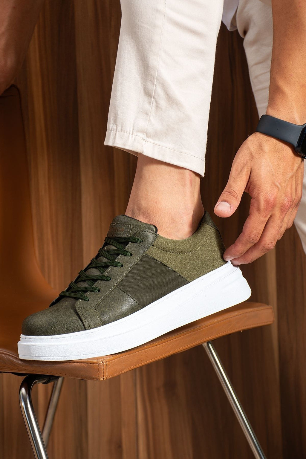 ZRC2627 - Veloura Kalın Taban Bağcıklı Erkek Haki Sneaker