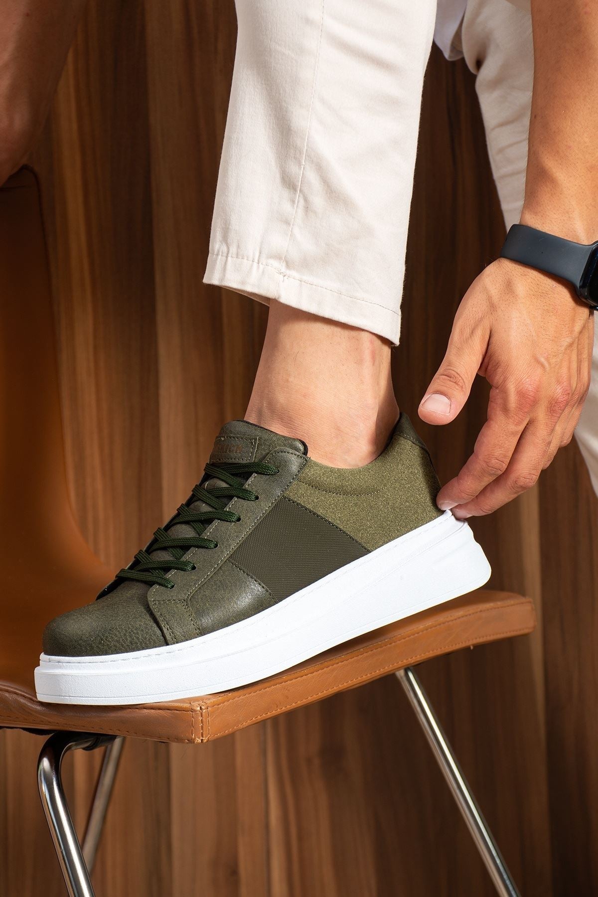 ZRC2627 - Veloura Kalın Taban Bağcıklı Erkek Haki Sneaker