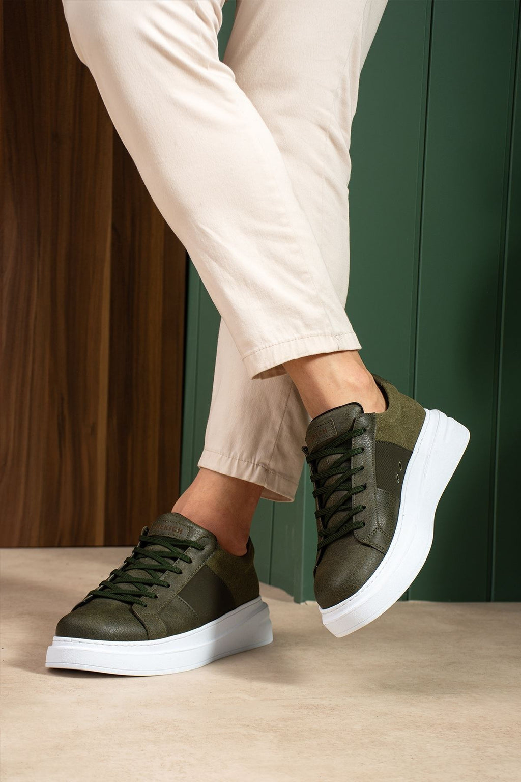 ZRC2627 - Veloura Kalın Taban Bağcıklı Erkek Haki Sneaker