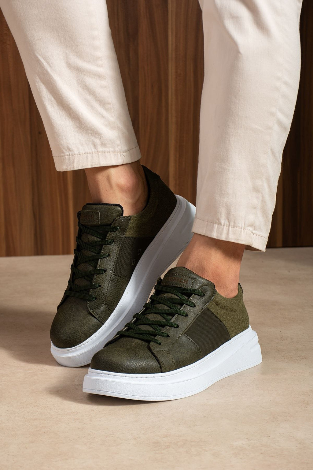 ZRC2627 - Veloura Kalın Taban Bağcıklı Erkek Haki Sneaker