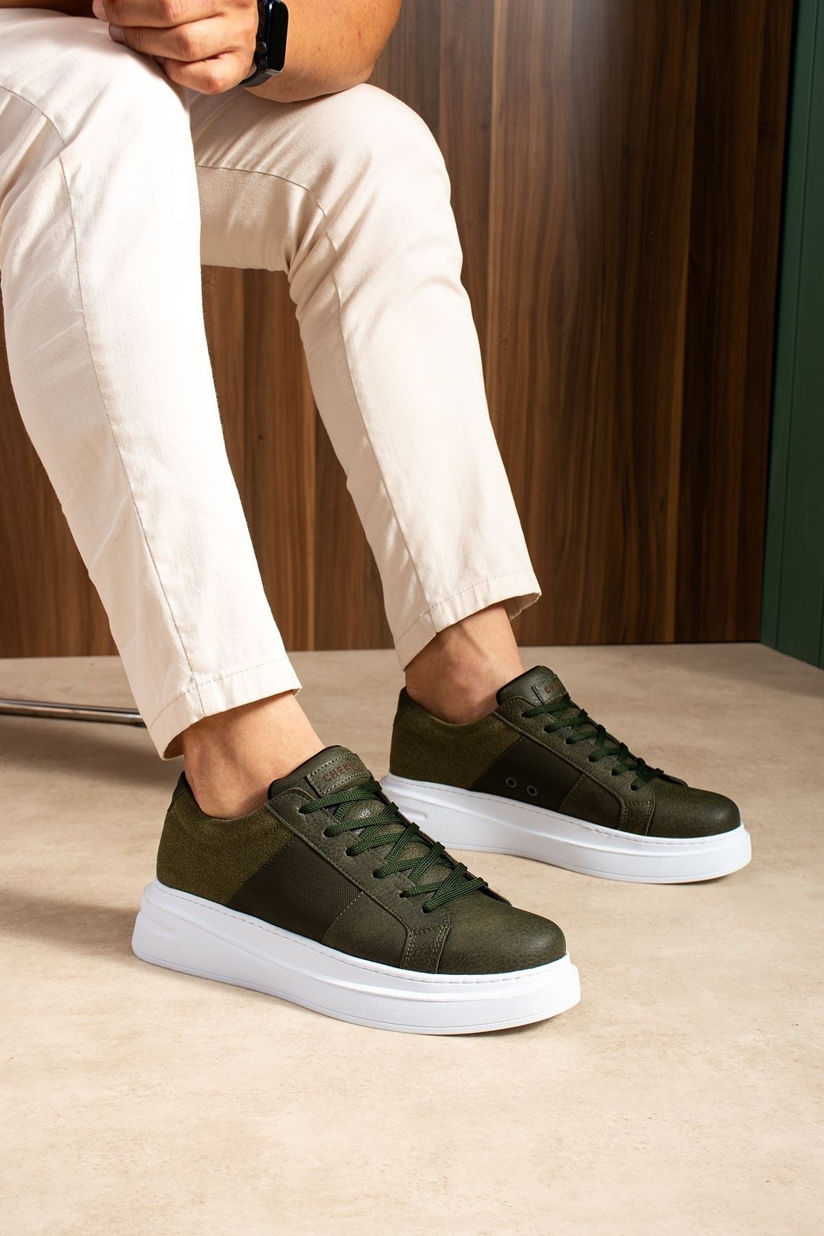 ZRC2627 - Veloura Kalın Taban Bağcıklı Erkek Haki Sneaker
