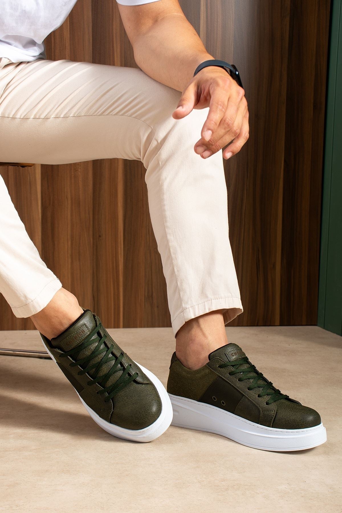 ZRC2627 - Veloura Kalın Taban Bağcıklı Erkek Haki Sneaker