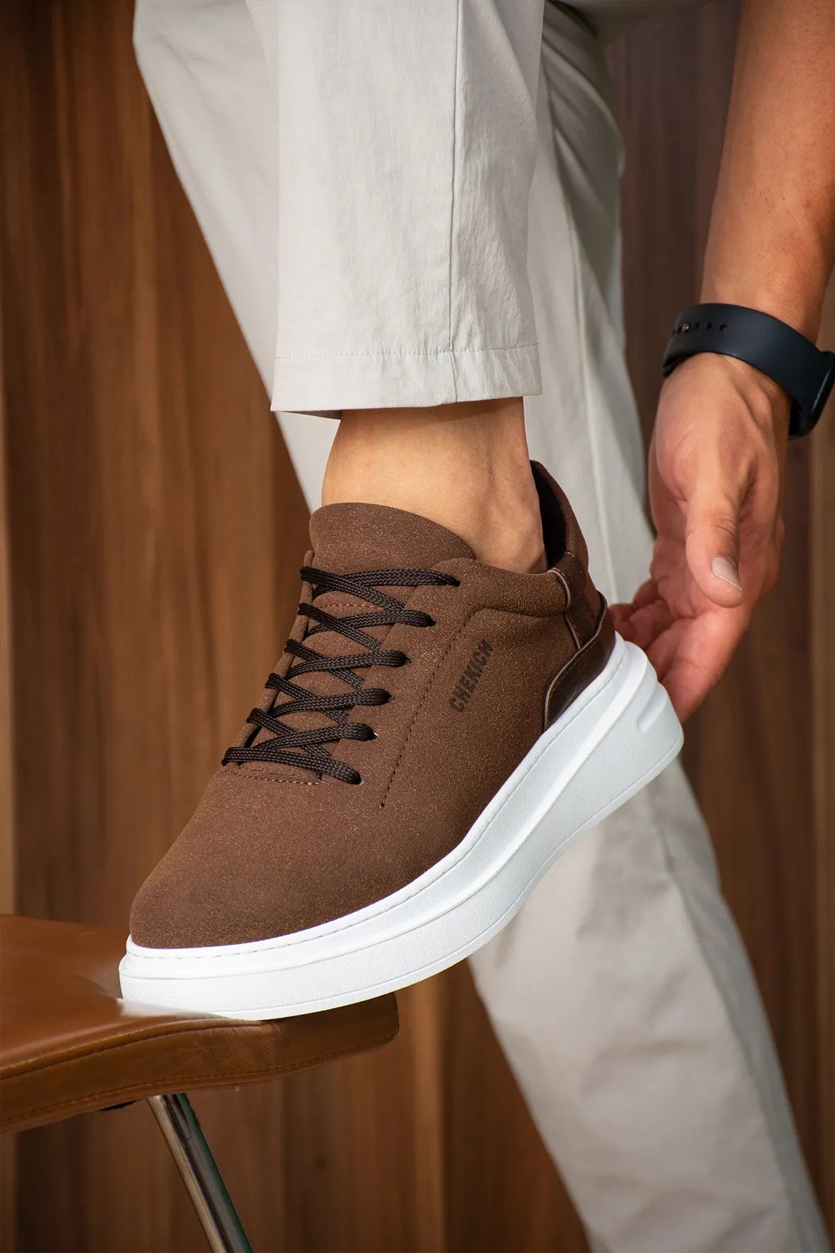 ZRC2635 - Yüksek Kalite Yüksek Taban Erkek Sneaker Acı Kahve Süet