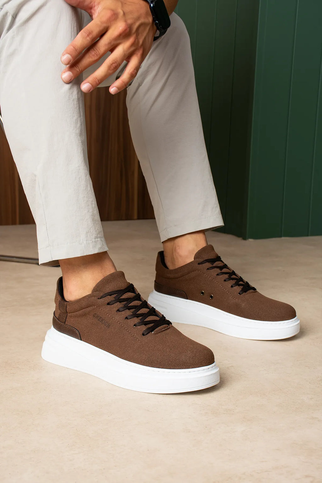 ZRC2635 - Yüksek Kalite Yüksek Taban Erkek Sneaker Acı Kahve Süet
