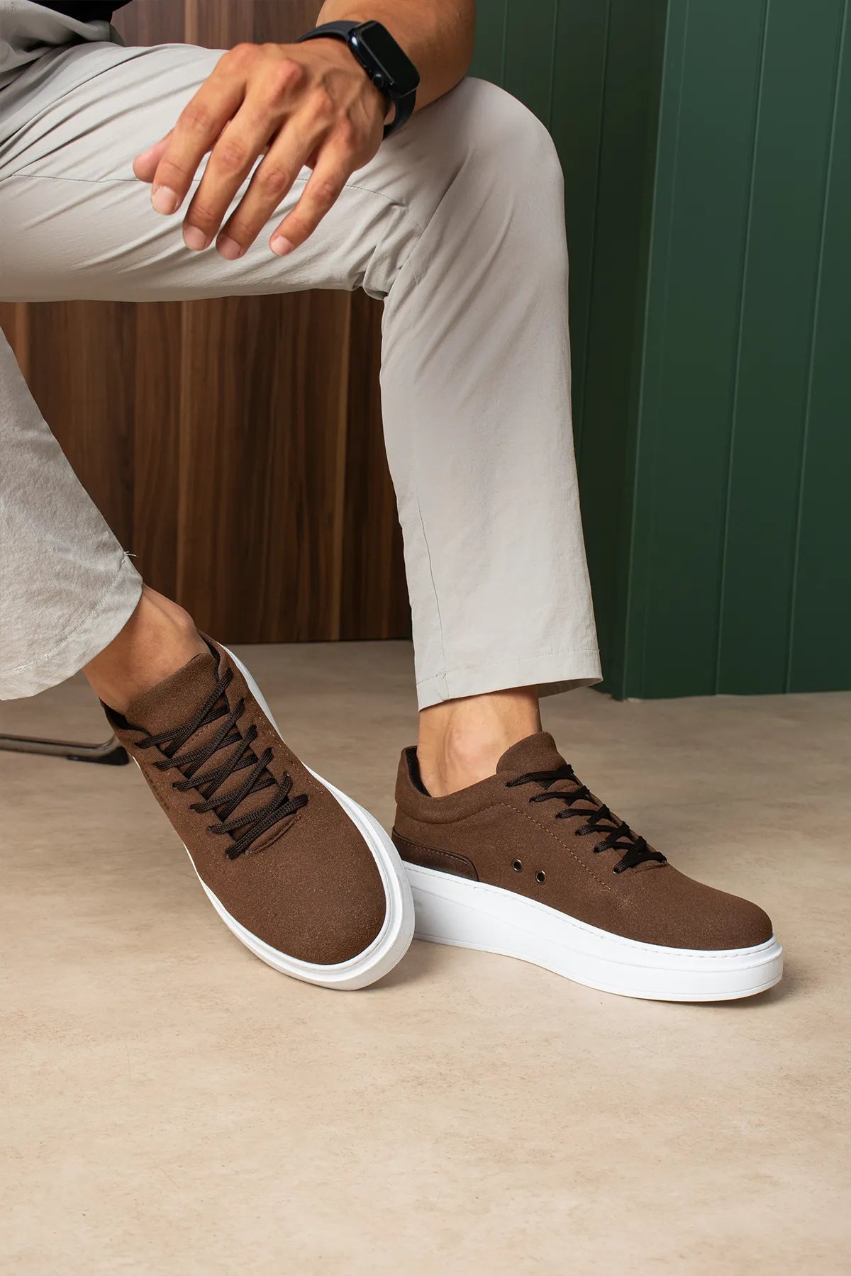 ZRC2635 - Yüksek Kalite Yüksek Taban Erkek Sneaker Acı Kahve Süet