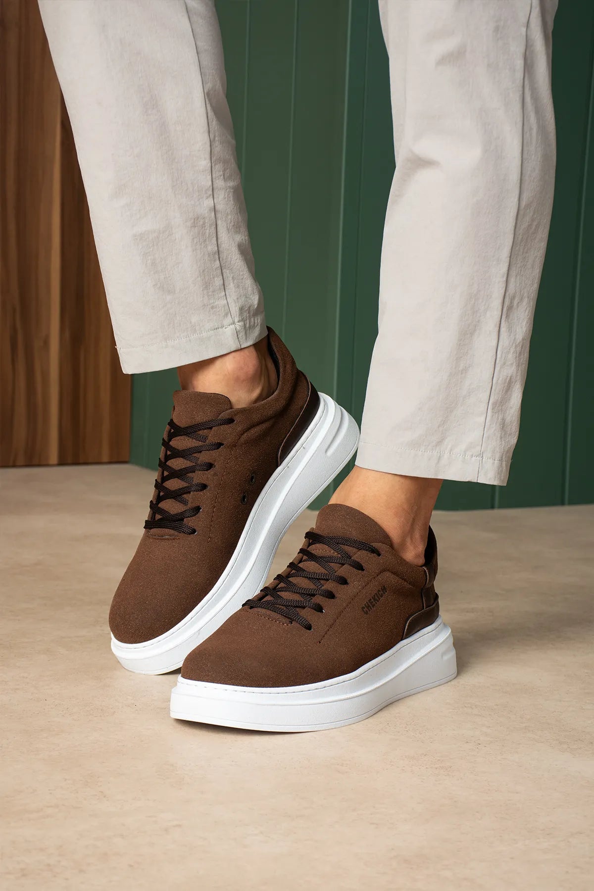 ZRC2635 - Yüksek Kalite Yüksek Taban Erkek Sneaker Acı Kahve Süet