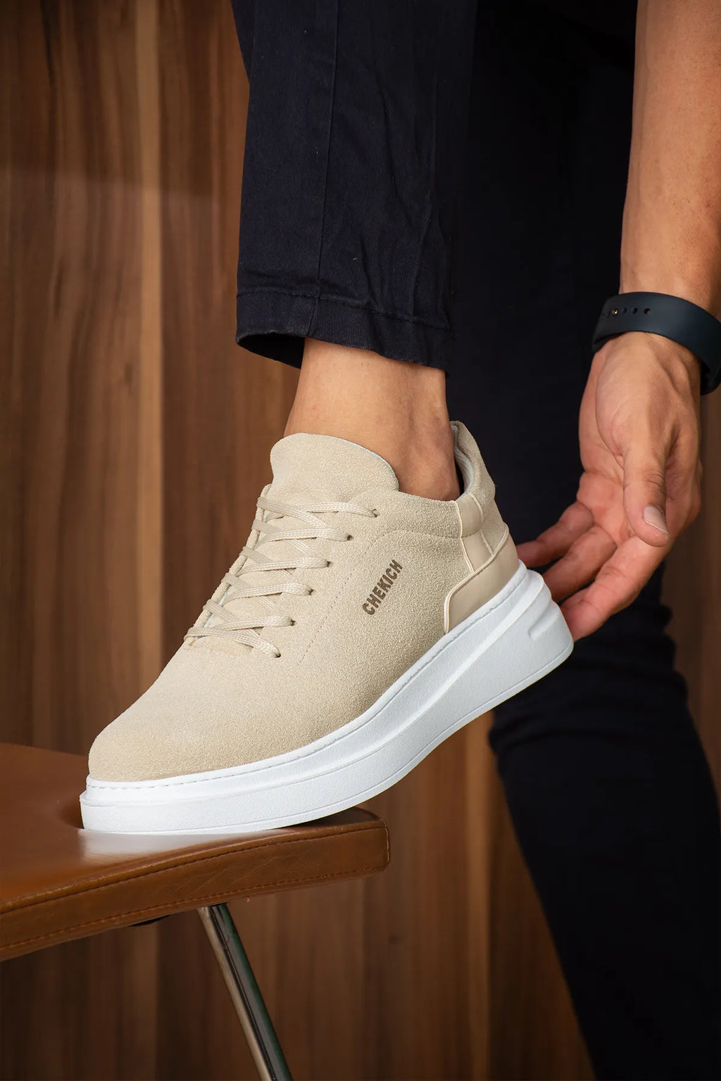 ZRC2635 - Yüksek Kalite Yüksek Taban Erkek Sneaker Bej Süet