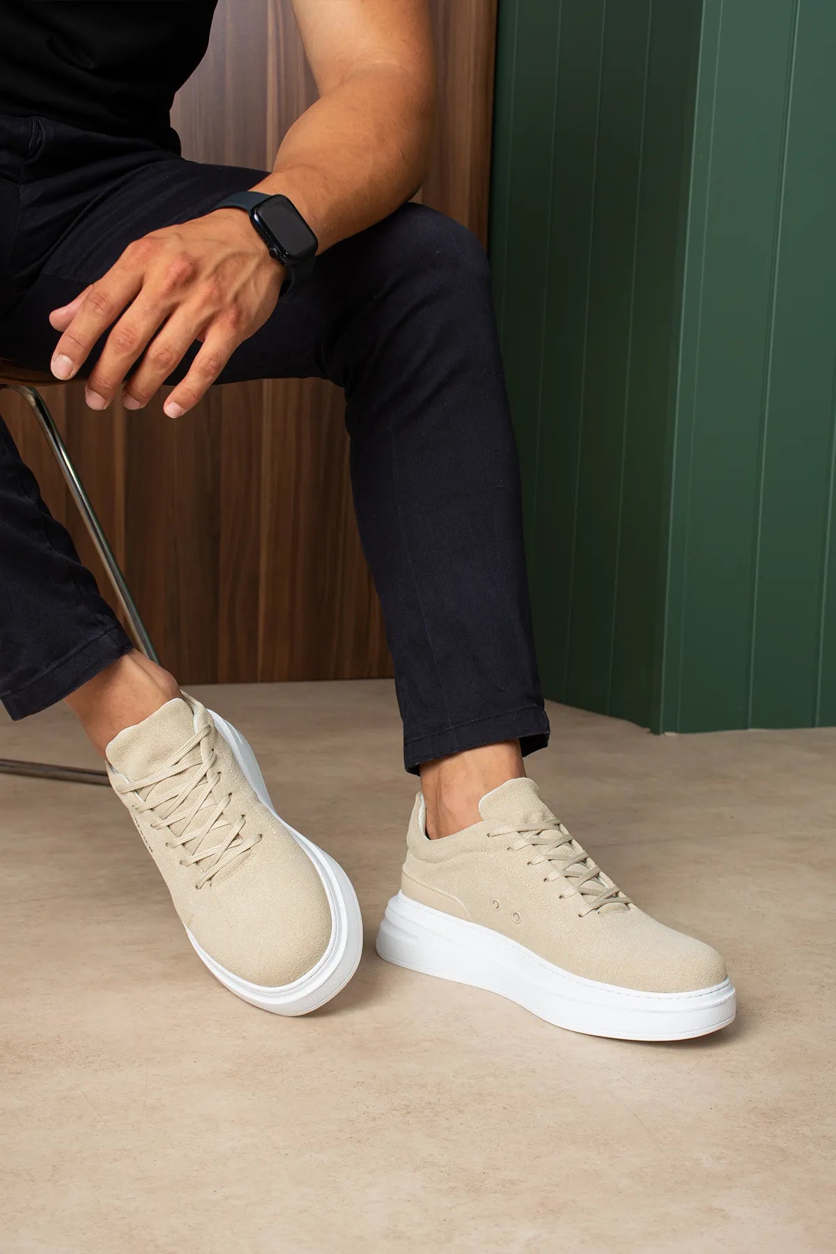 ZRC2635 - Yüksek Kalite Yüksek Taban Erkek Sneaker Bej Süet