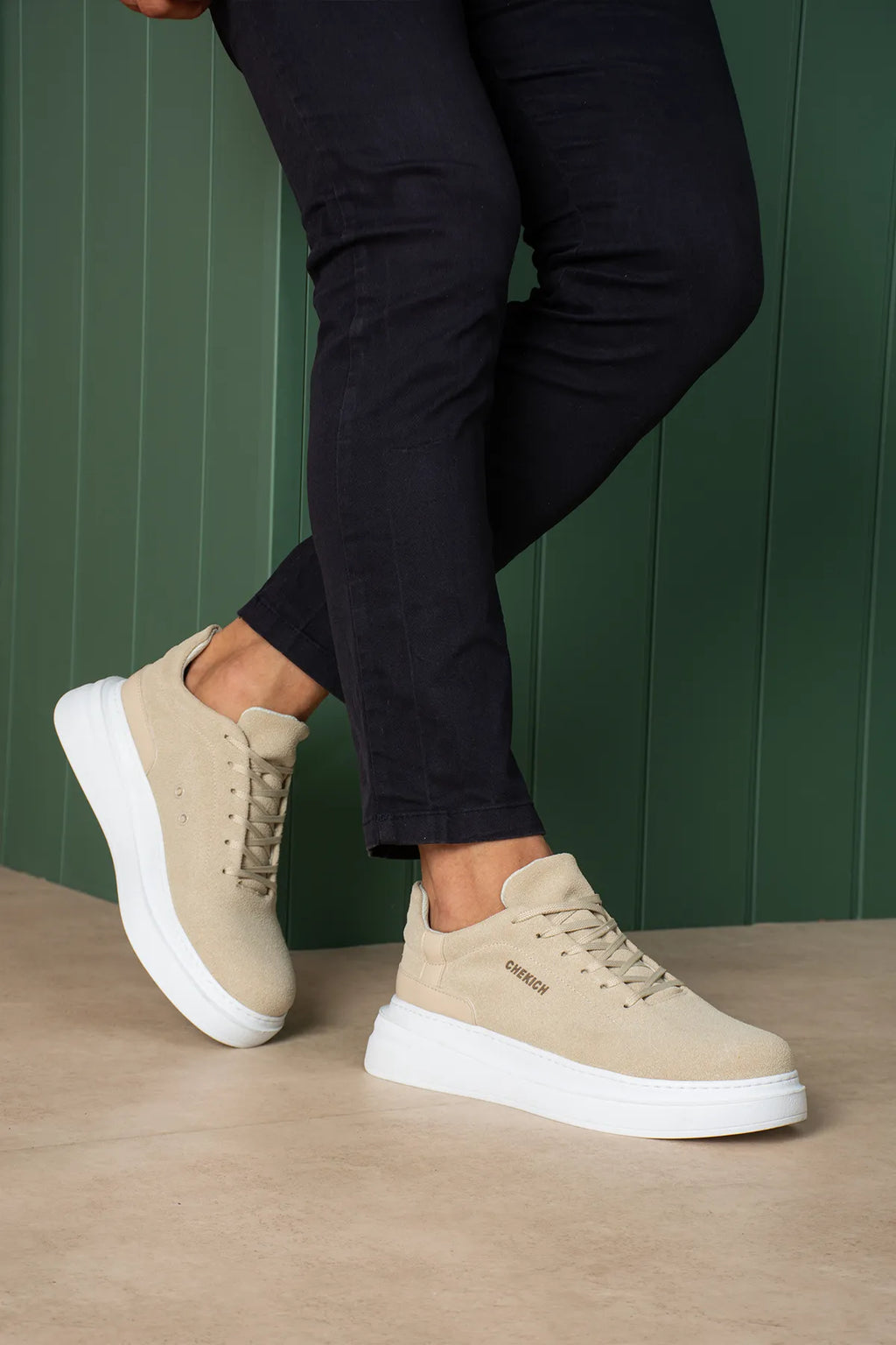 ZRC2635 - Yüksek Kalite Yüksek Taban Erkek Sneaker Bej Süet