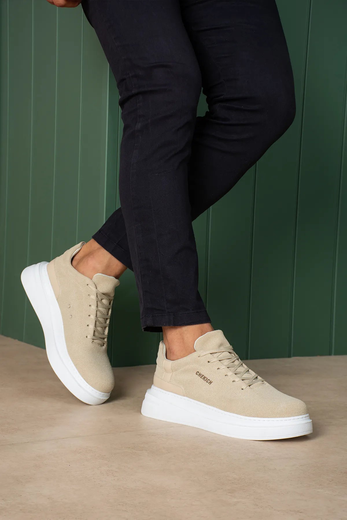 ZRC2635 - Yüksek Kalite Yüksek Taban Erkek Sneaker Bej Süet