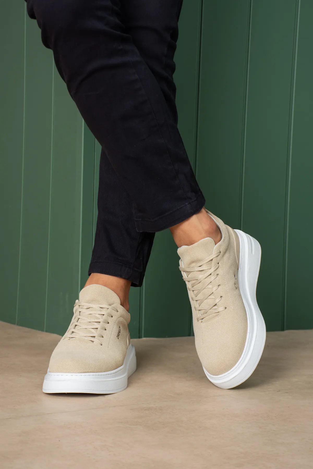 ZRC2635 - Yüksek Kalite Yüksek Taban Erkek Sneaker Bej Süet