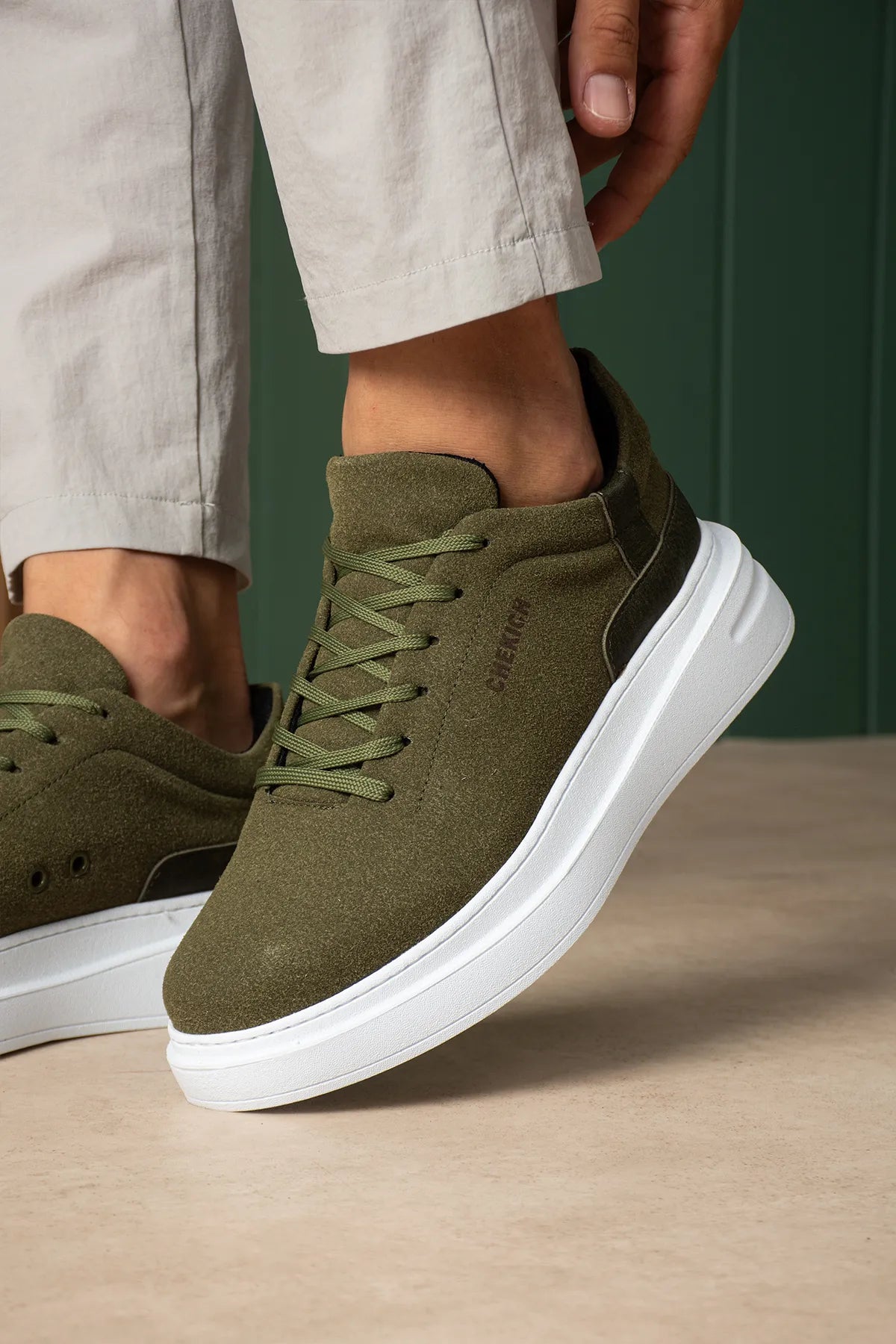 ZRC2635 - Yüksek Kalite Yüksek Taban Erkek Sneaker Haki Süet