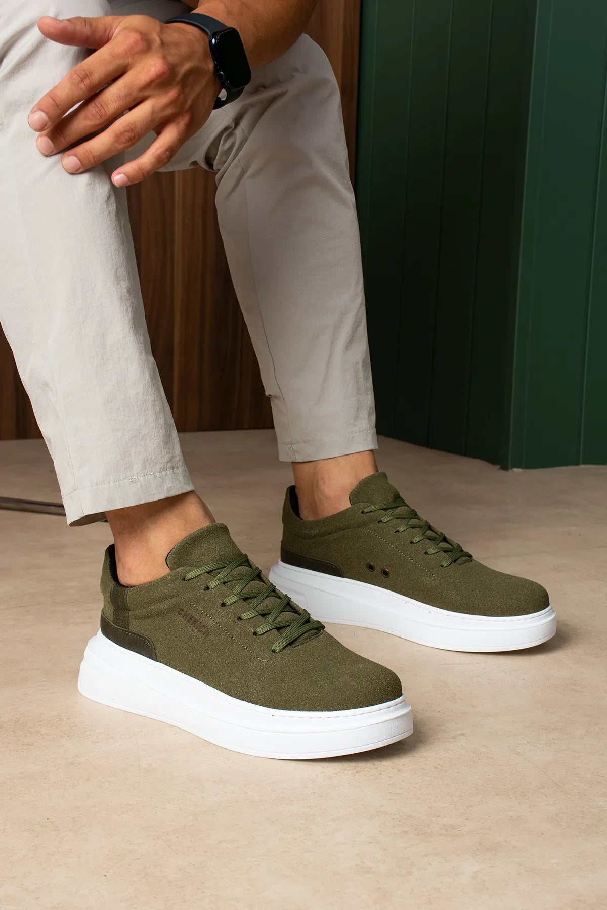 ZRC2635 - Yüksek Kalite Yüksek Taban Erkek Sneaker Haki Süet