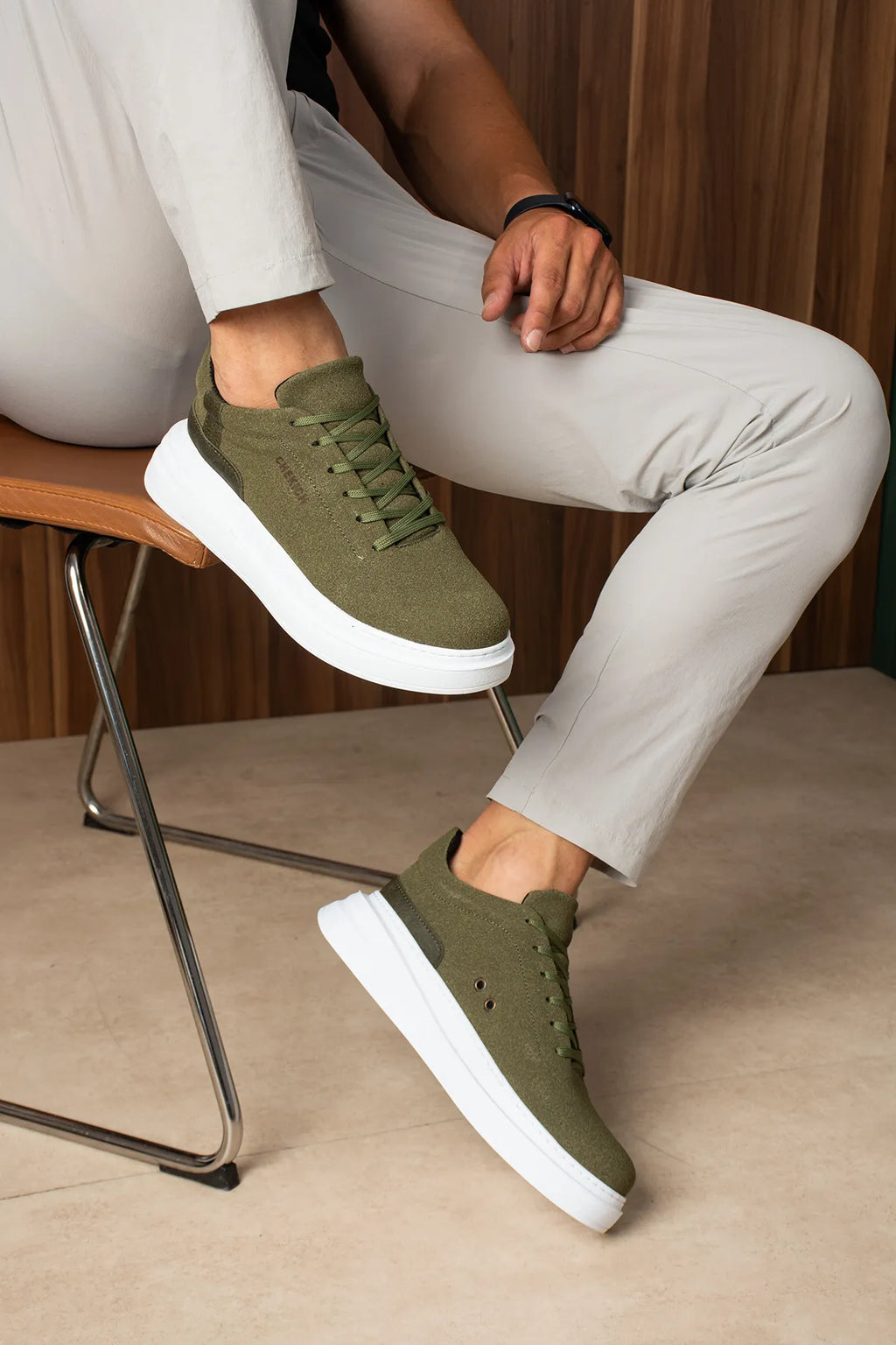 ZRC2635 - Yüksek Kalite Yüksek Taban Erkek Sneaker Haki Süet