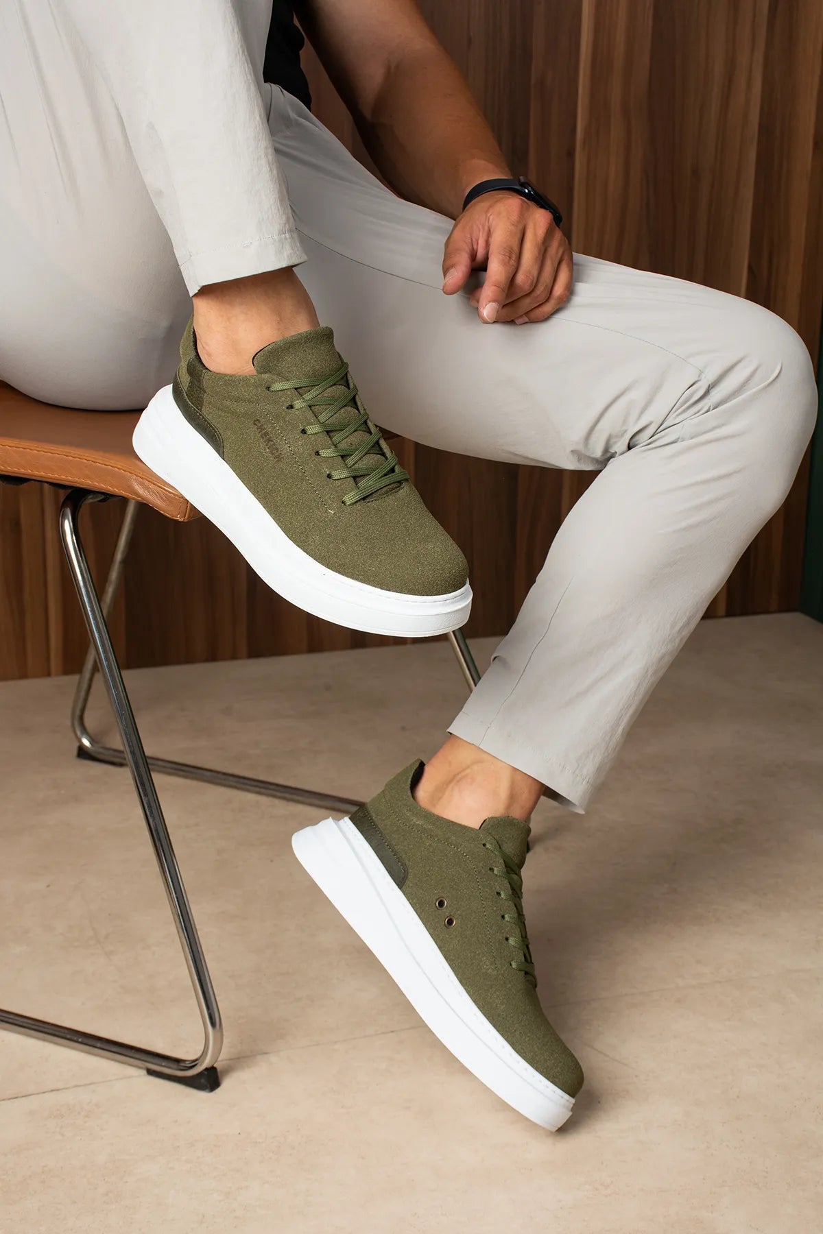 ZRC2635 - Yüksek Kalite Yüksek Taban Erkek Sneaker Haki Süet