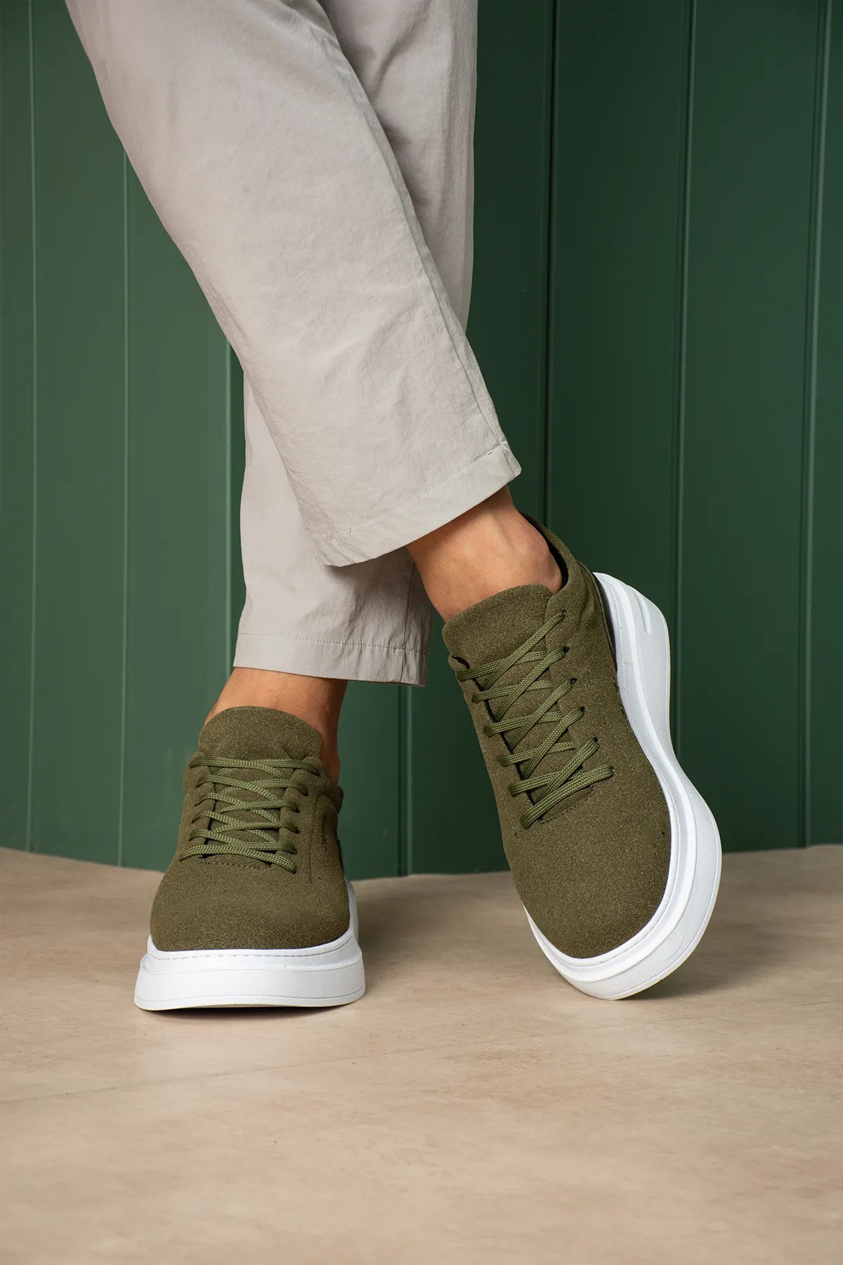 ZRC2635 - Yüksek Kalite Yüksek Taban Erkek Sneaker Haki Süet