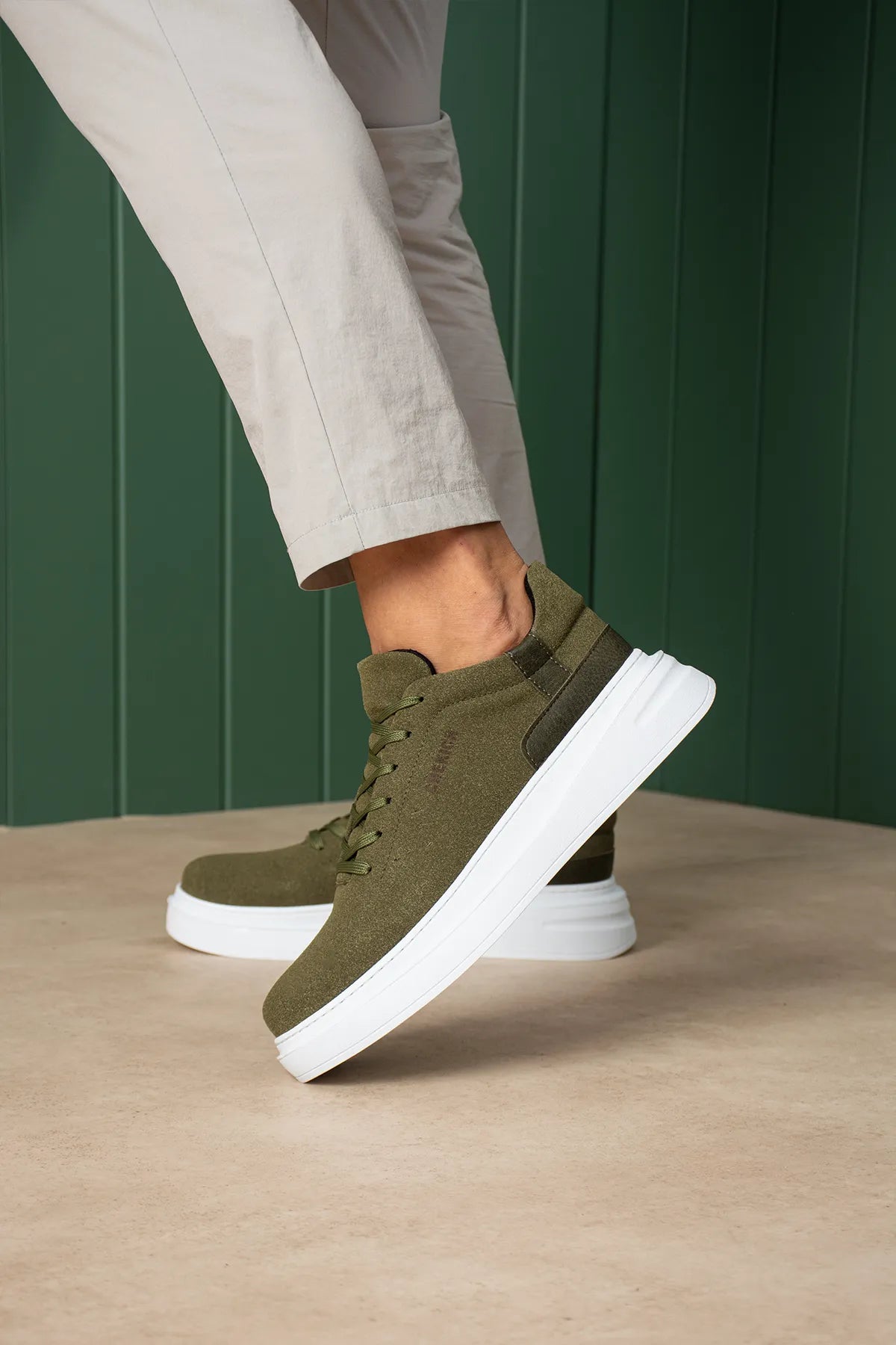 ZRC2635 - Yüksek Kalite Yüksek Taban Erkek Sneaker Haki Süet
