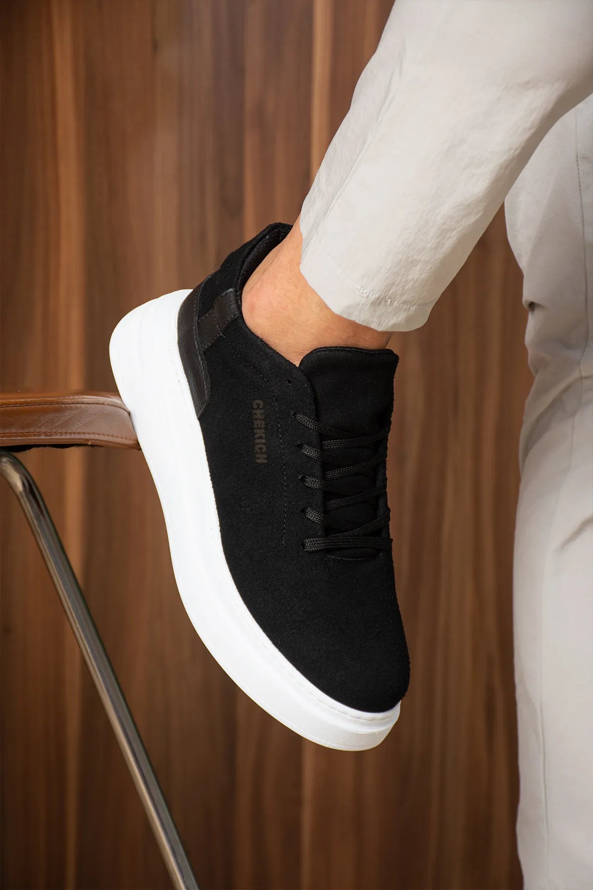 ZRC2635 - Yüksek Kalite Yüksek Taban Erkek Sneaker Siyah Süet