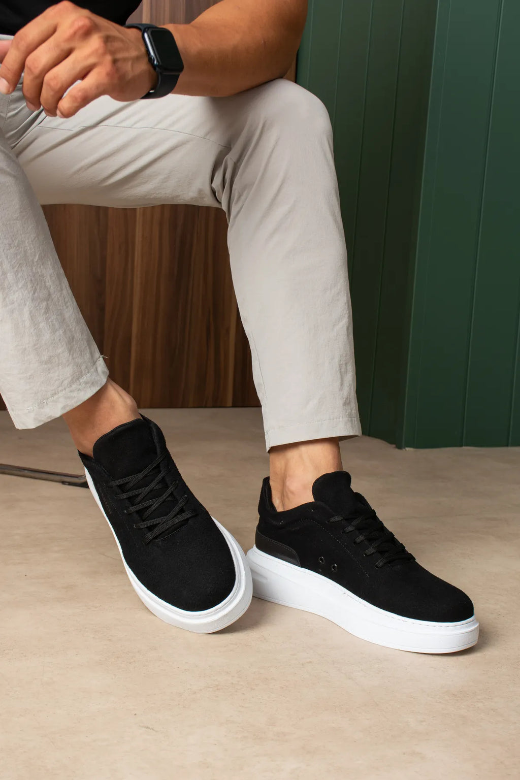 ZRC2635 - Yüksek Kalite Yüksek Taban Erkek Sneaker Siyah Süet