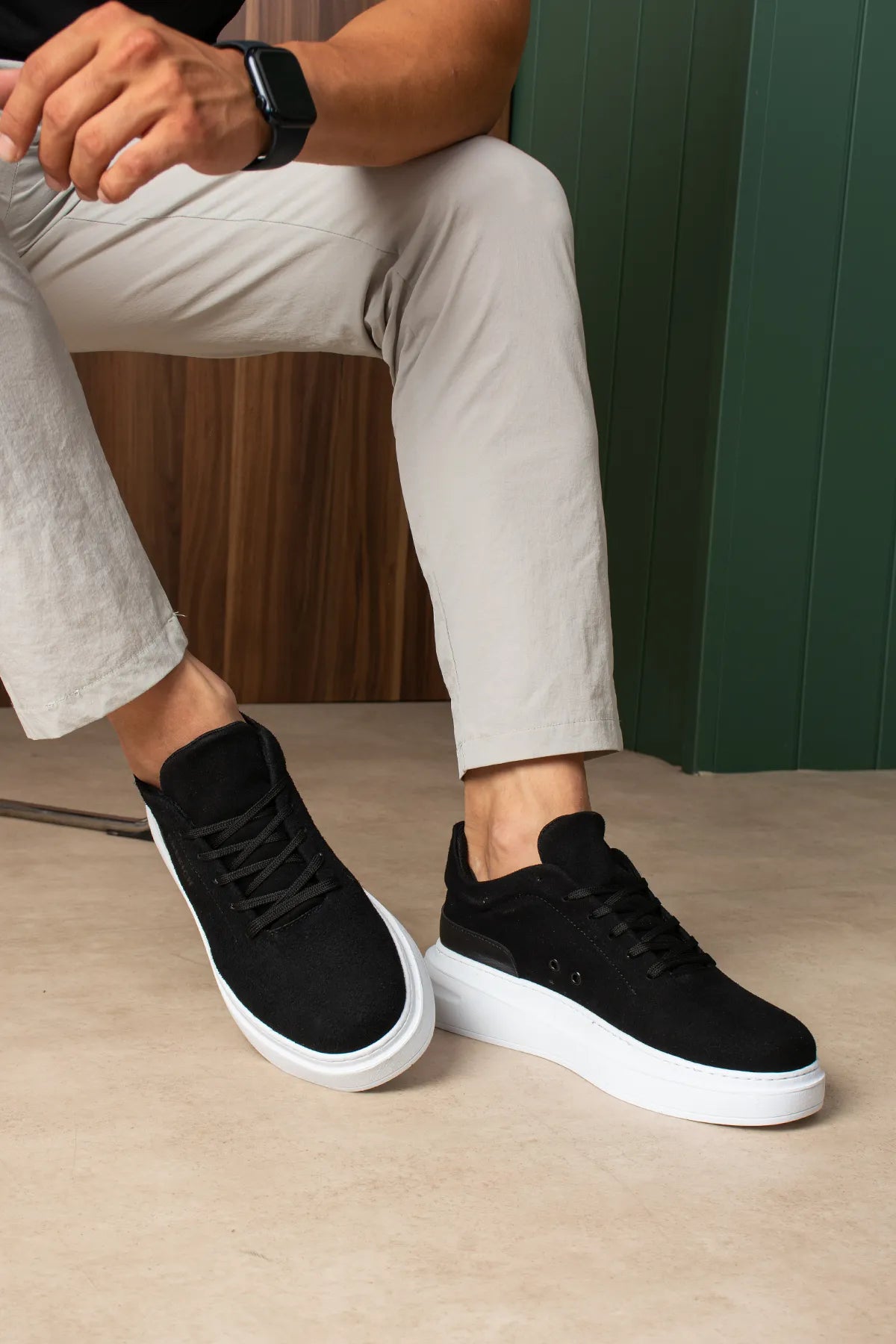 ZRC2635 - Yüksek Kalite Yüksek Taban Erkek Sneaker Siyah Süet
