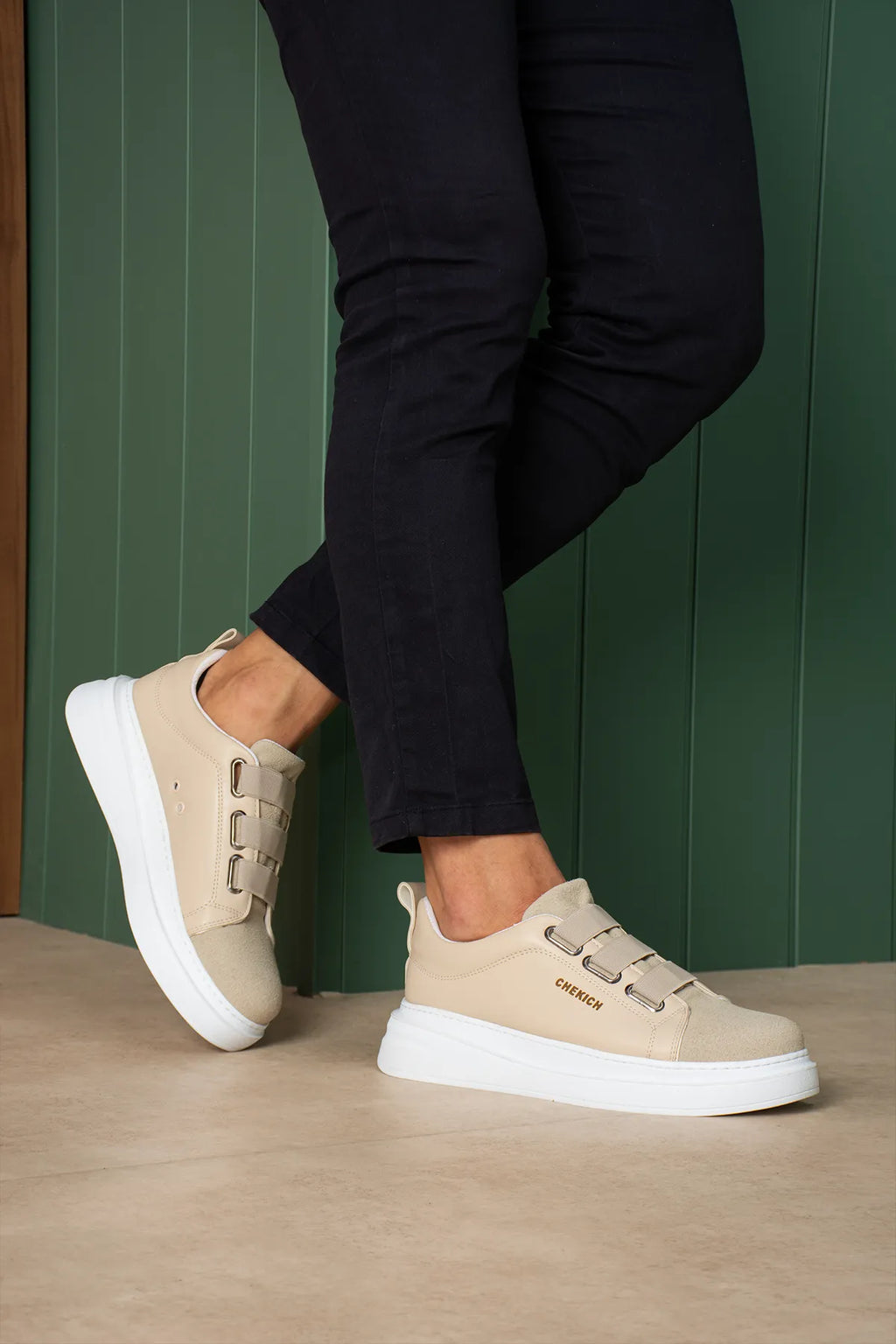 ZRC2653 - Premium Exclusive Lastik Detaylı Erkek Sneaker Bej