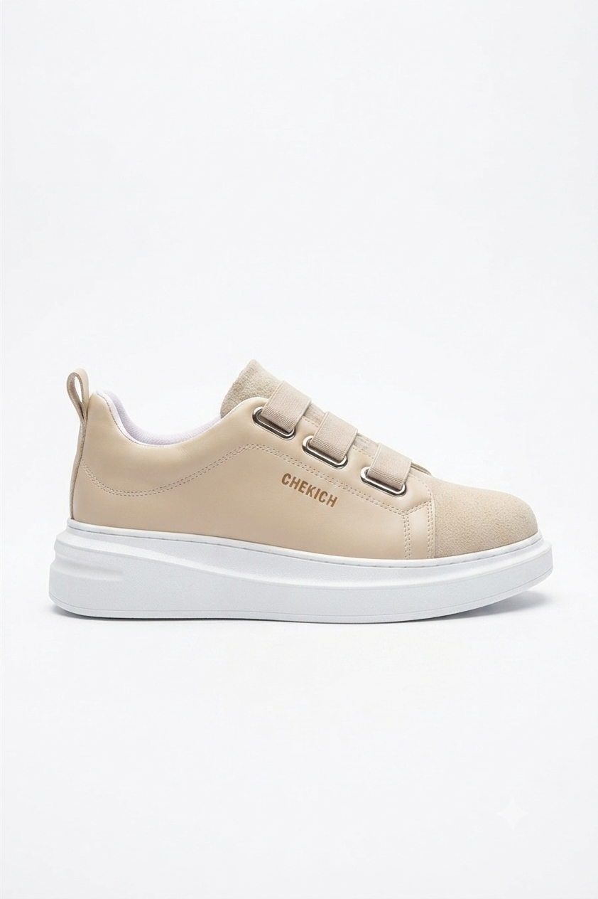ZRC2653 - Premium Exclusive Lastik Detaylı Erkek Sneaker Bej