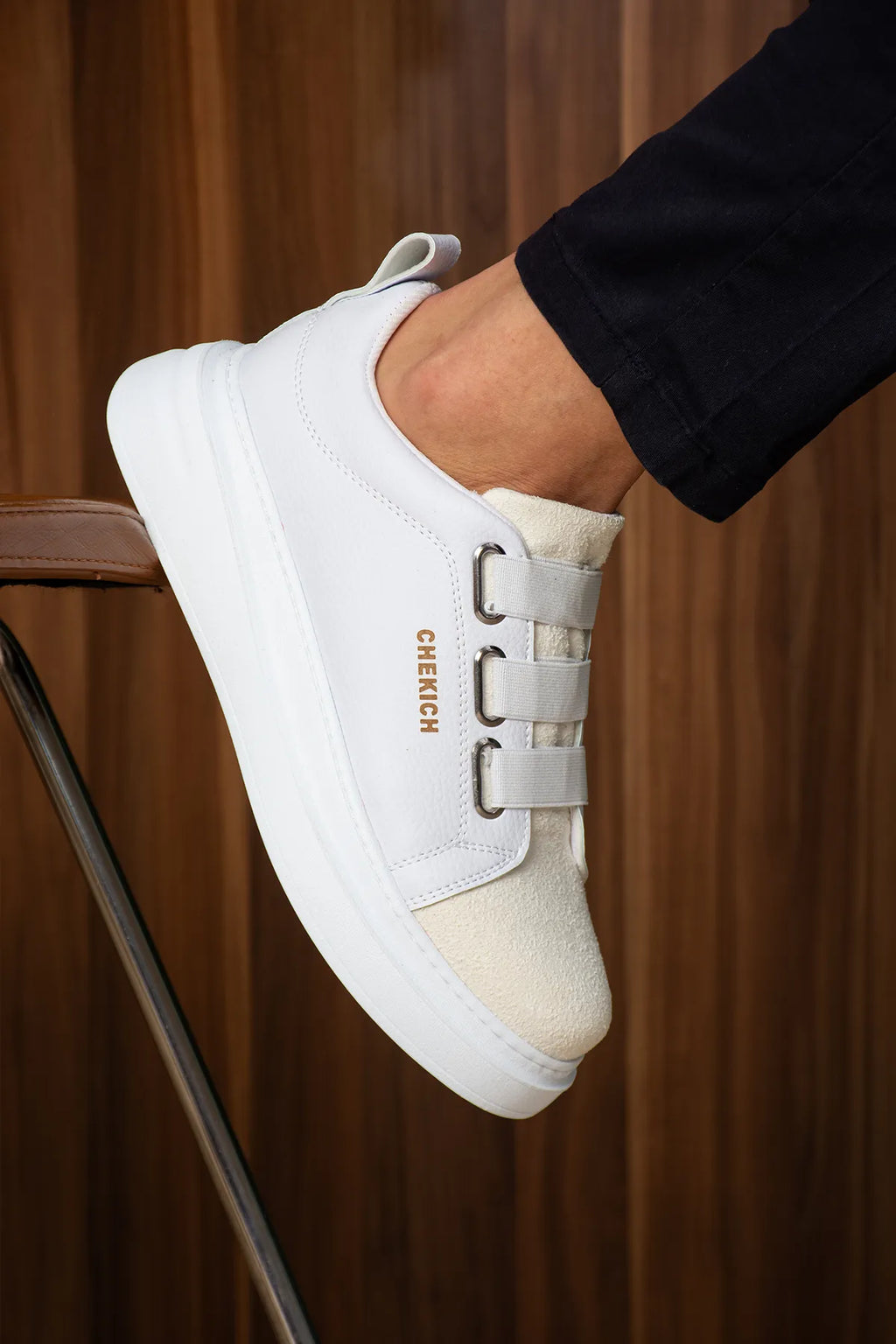 ZRC2653 - Premium Exclusive Lastik Detaylı Erkek Sneaker Beyaz