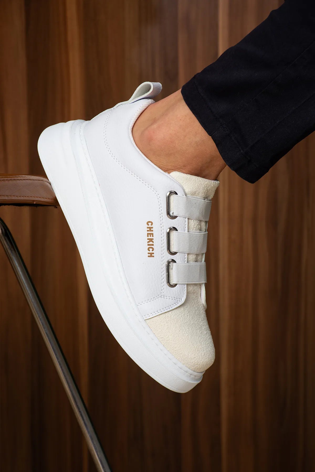 ZRC2653 - Premium Exclusive Lastik Detaylı Erkek Sneaker Beyaz