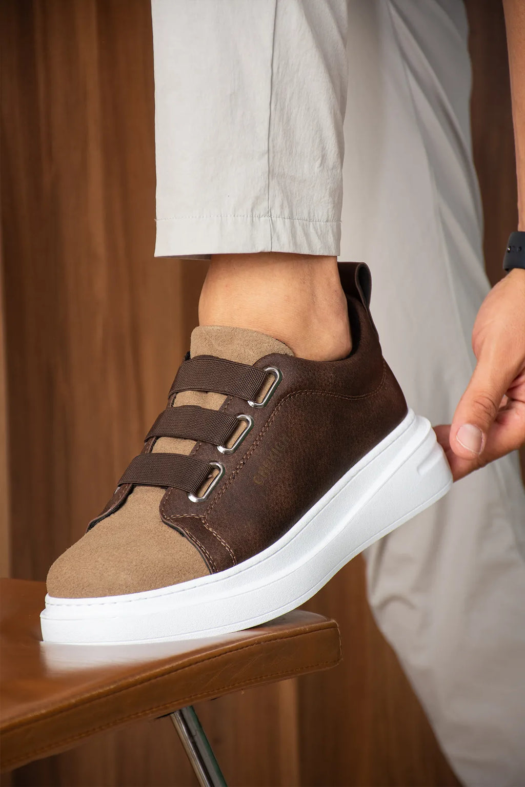 ZRC2653 - Premium Exclusive Lastik Detaylı Erkek Sneaker Kahve