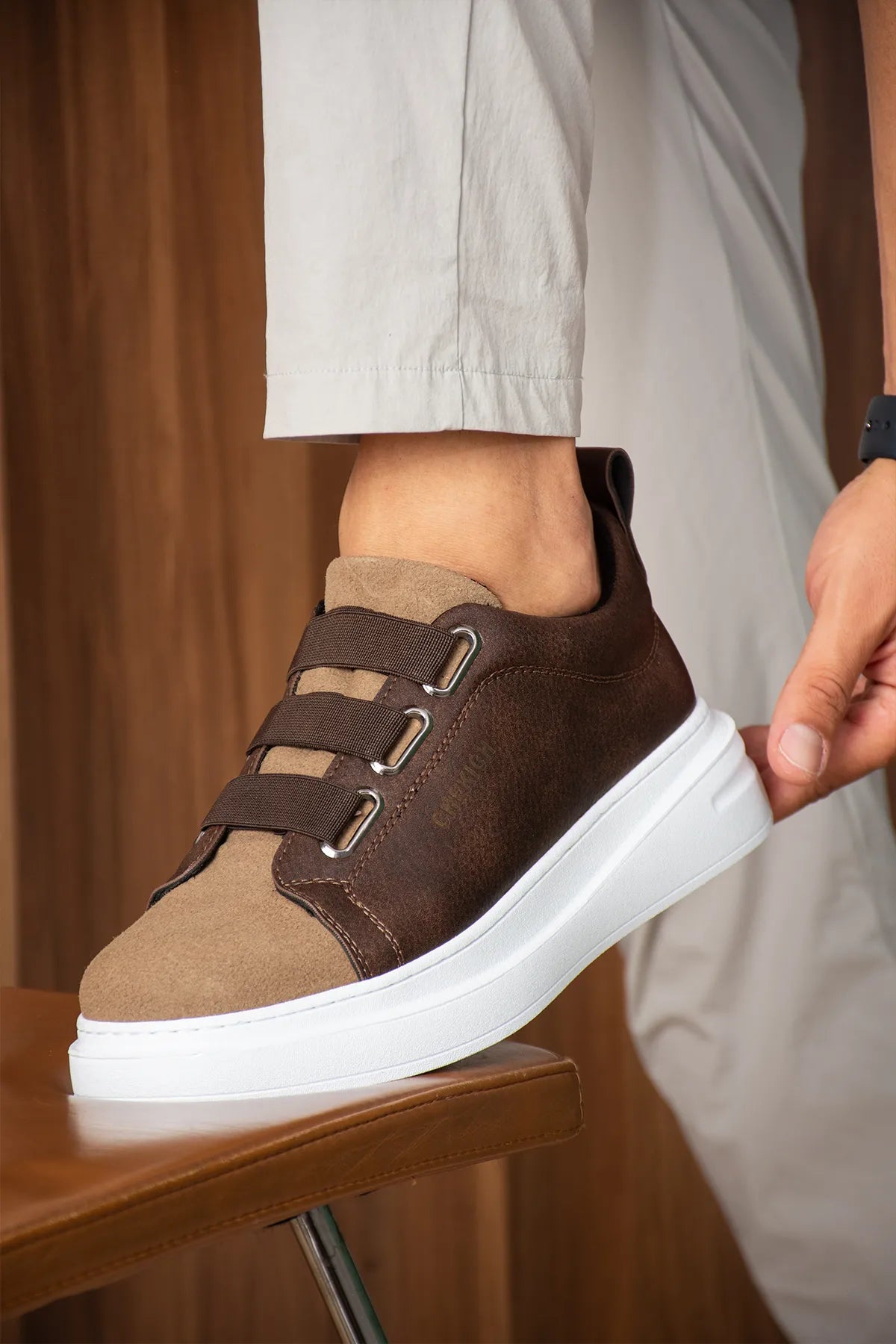 ZRC2653 - Premium Exclusive Lastik Detaylı Erkek Sneaker Kahve