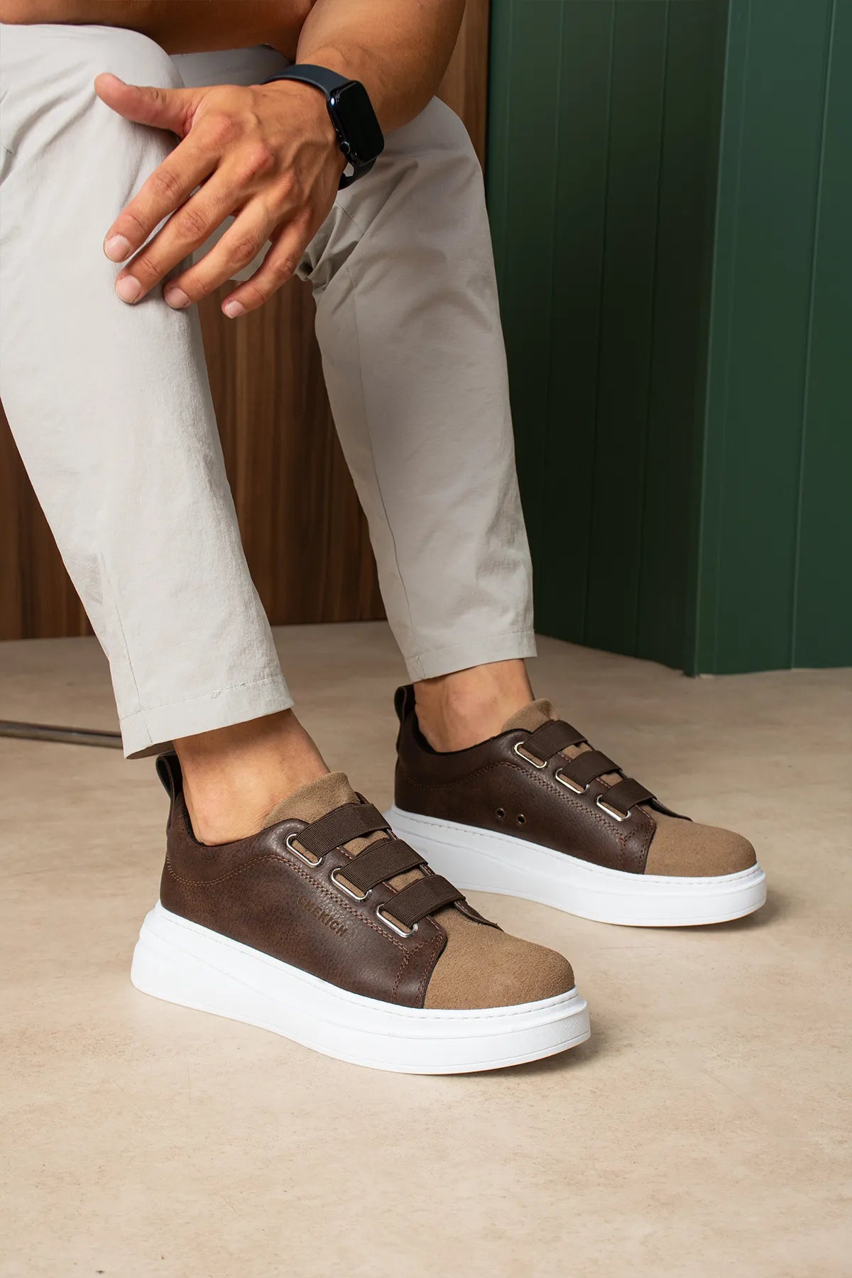 ZRC2653 - Premium Exclusive Lastik Detaylı Erkek Sneaker Kahve