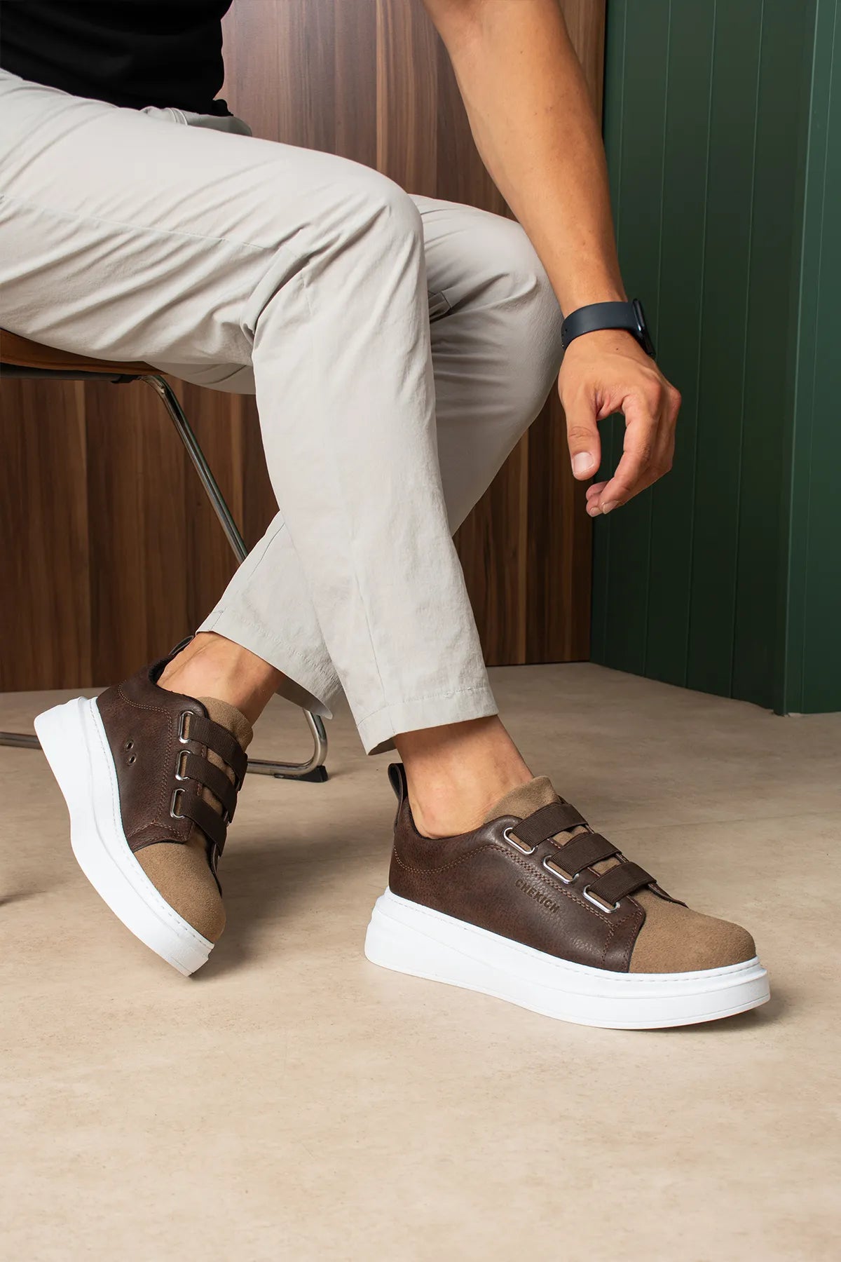 ZRC2653 - Premium Exclusive Lastik Detaylı Erkek Sneaker Kahve