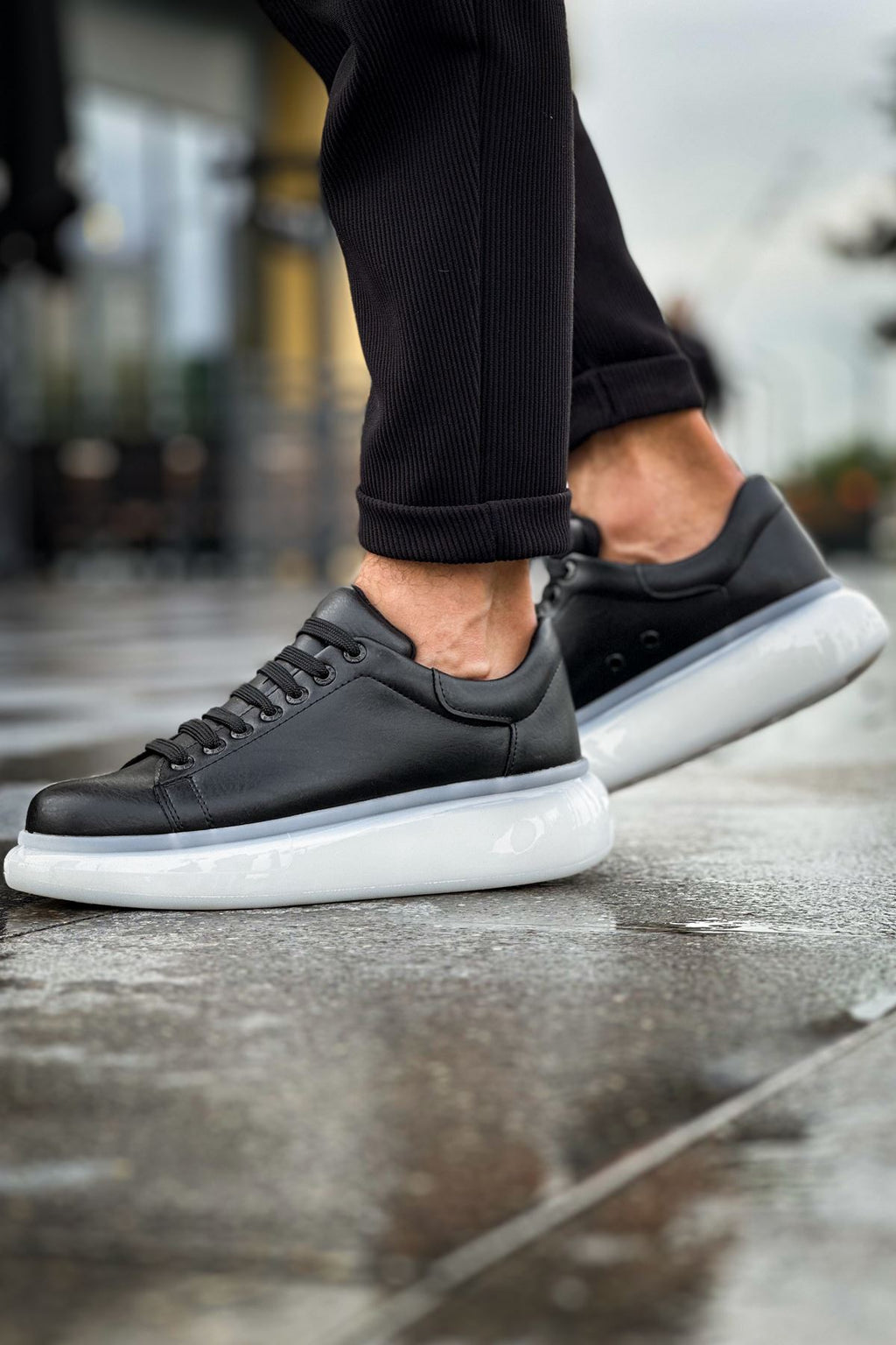 Sollıevo Premium Şeffaf Taban Erkek Sneaker Siyah Beyaz