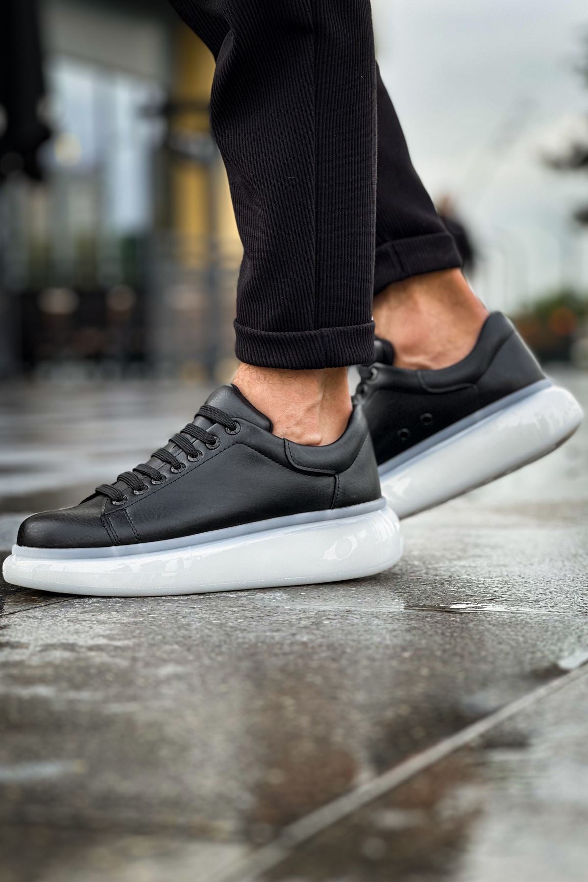 Sollıevo Premium Şeffaf Taban Erkek Sneaker Siyah Beyaz