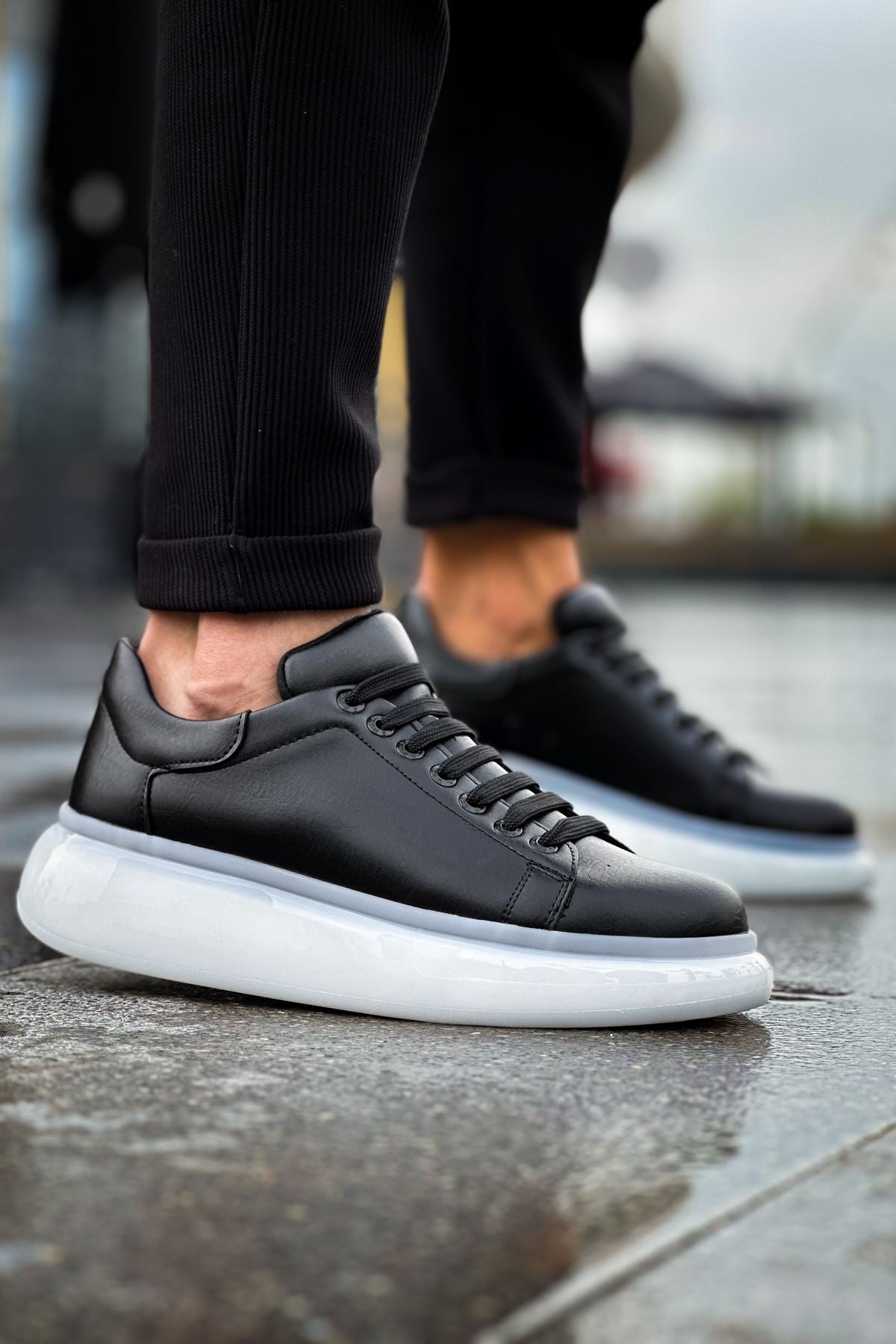 Sollıevo Premium Şeffaf Taban Erkek Sneaker Siyah Beyaz