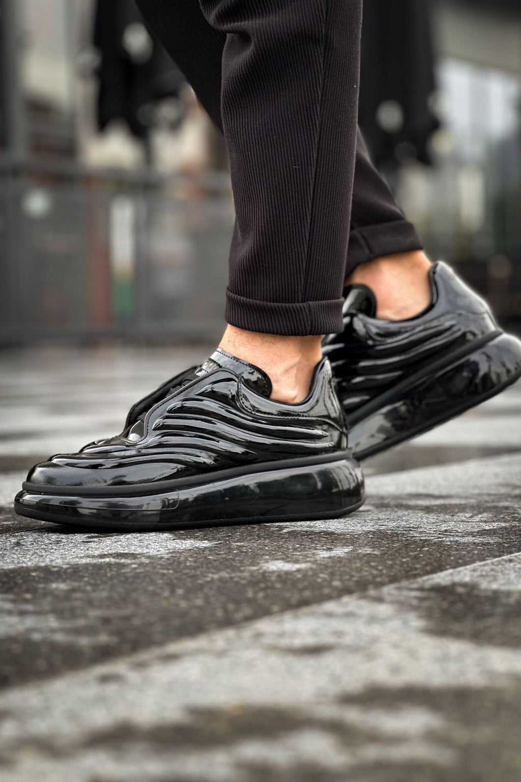 Noxx Premium Özel Malzeme Erkek Sneaker Siyah Rugan