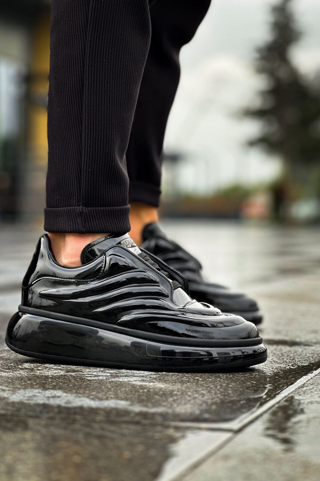 Noxx Premium Özel Malzeme Erkek Sneaker Siyah Rugan