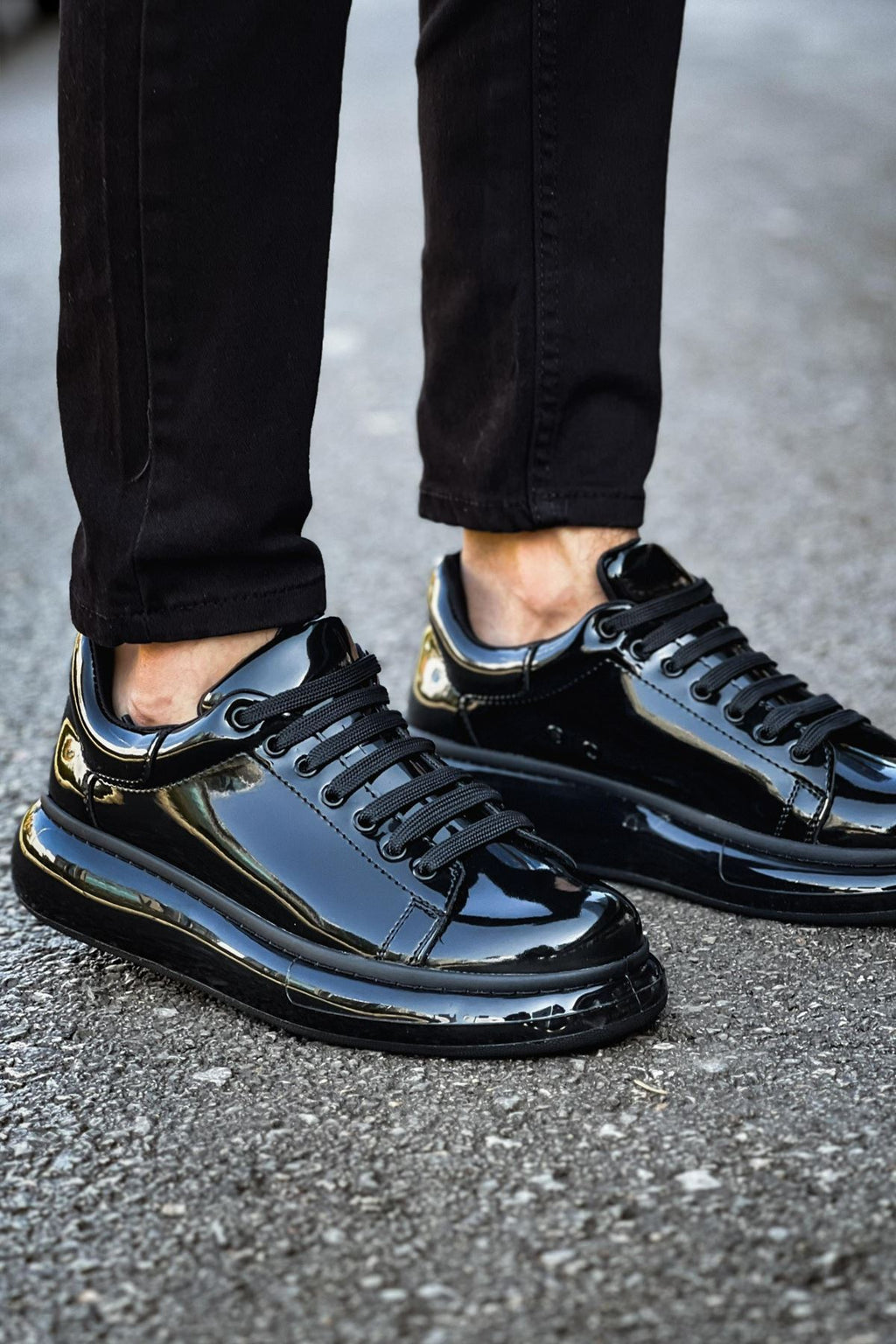 Solarex Premium Özel Taban Erkek Sneaker Siyah Rugan