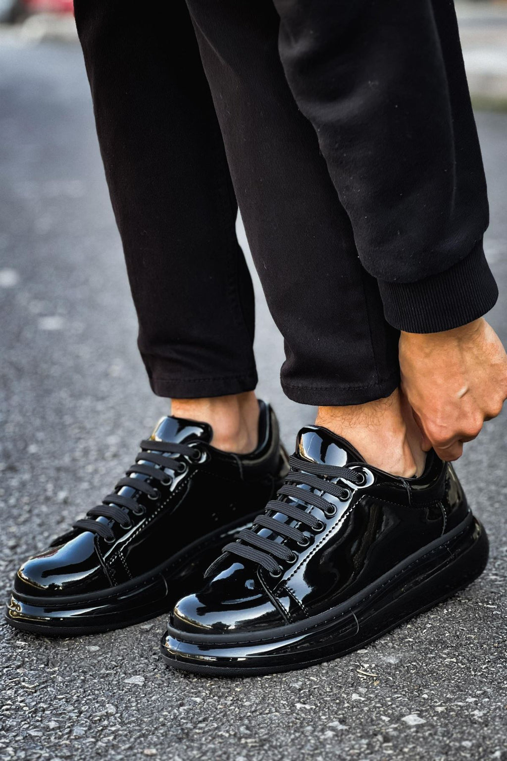 Solarex Premium Özel Taban Erkek Sneaker Siyah Rugan