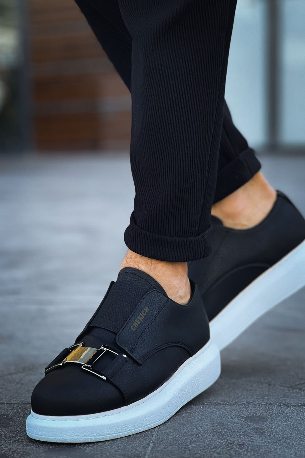 ZRC297 Premium Erkek Lastikli Günlük Ayakkabı Siyah Beyaz