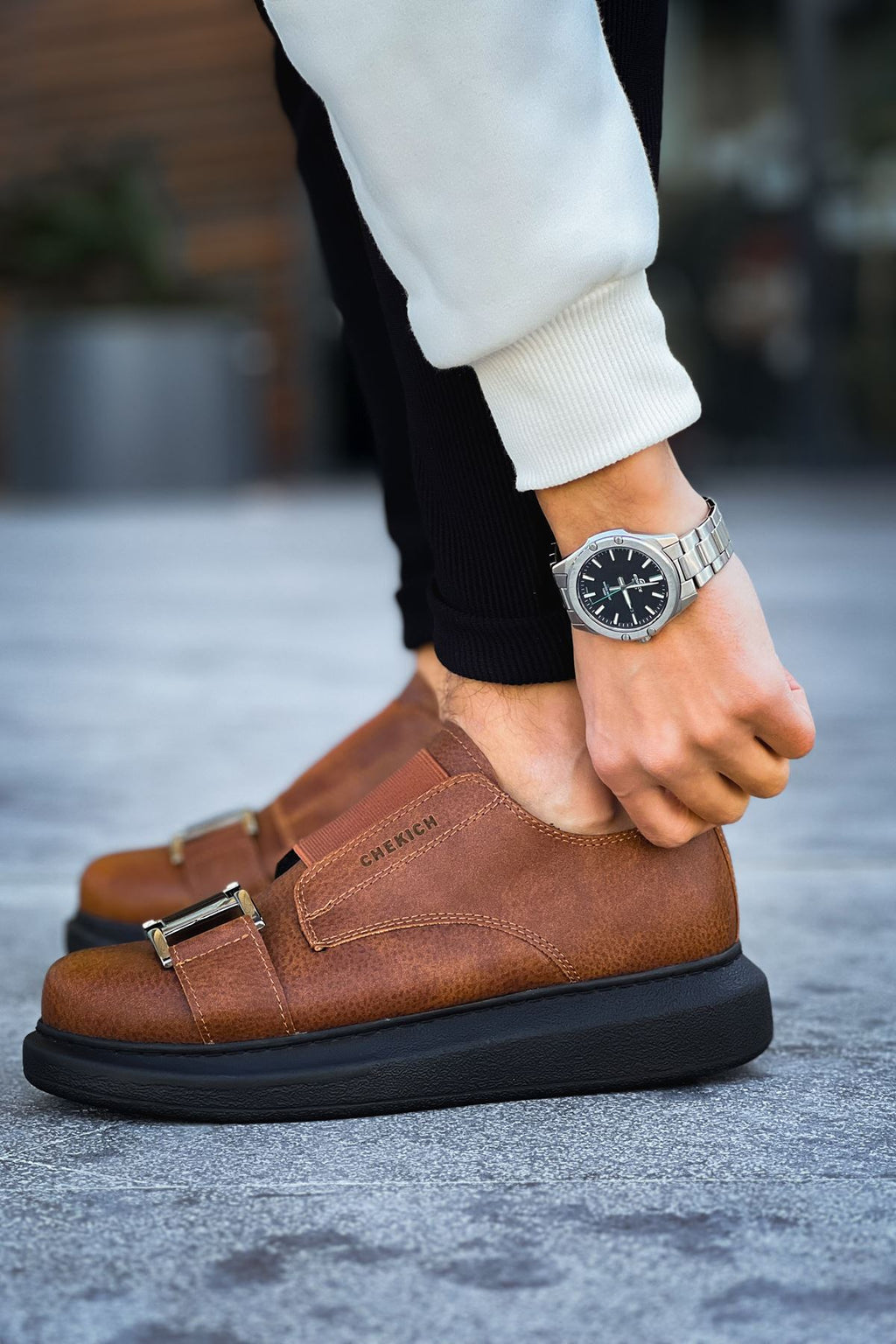 ZRC297 Premium Erkek Lastikli Günlük Ayakkabı Taba Siyah