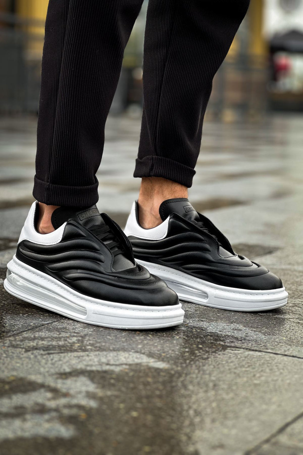 Sollıevo RX Şeffaf Taban Bağcıklı Erkek Sneaker Beyaz Siyah Beyaz