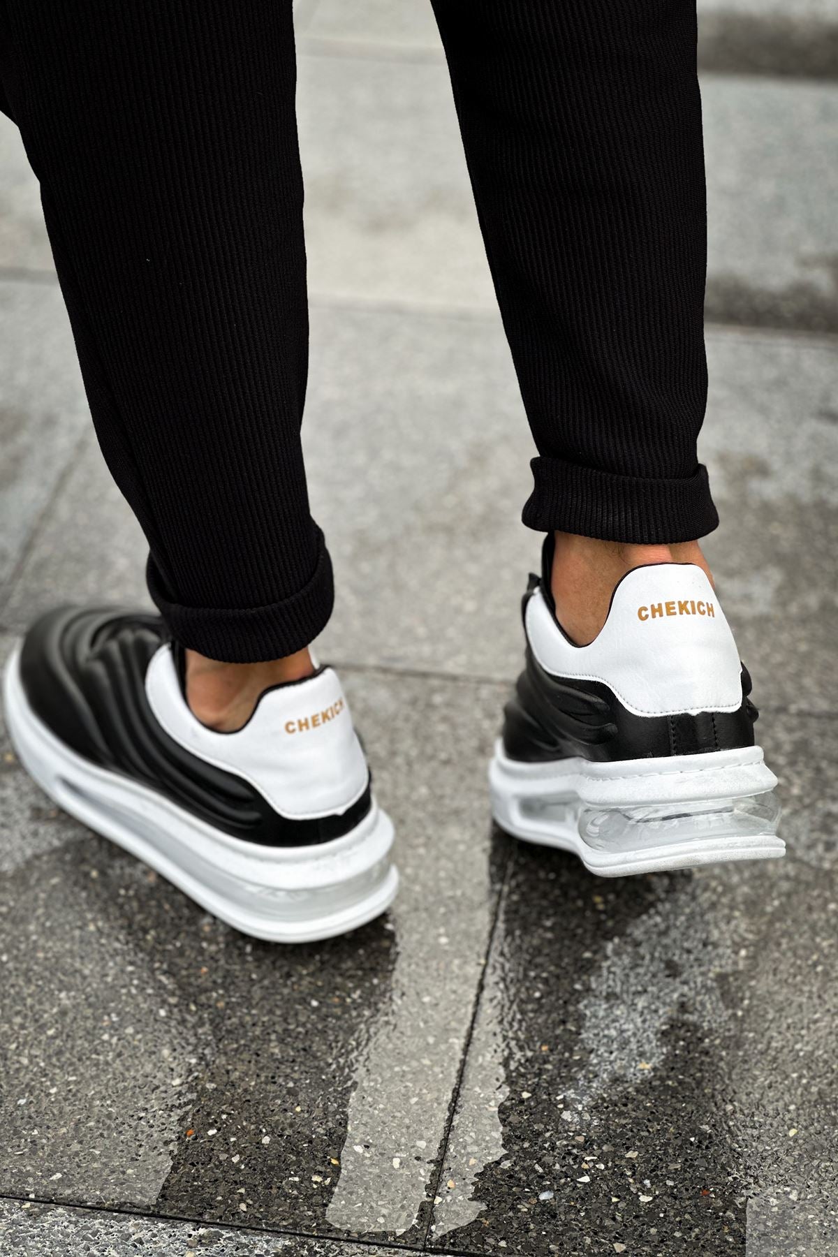 Sollıevo RX Şeffaf Taban Bağcıklı Erkek Sneaker Beyaz Siyah Beyaz