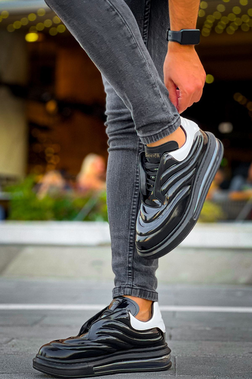 Sollıevo RX Şeffaf Taban Bağcıklı Erkek Sneaker Siyah Beyaz