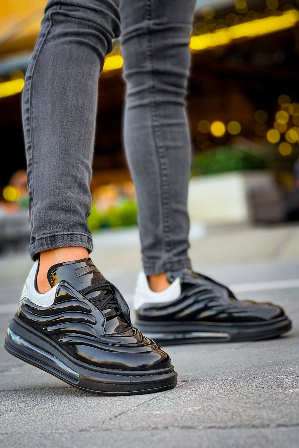 Sollıevo RX Şeffaf Taban Bağcıklı Erkek Sneaker Siyah Beyaz