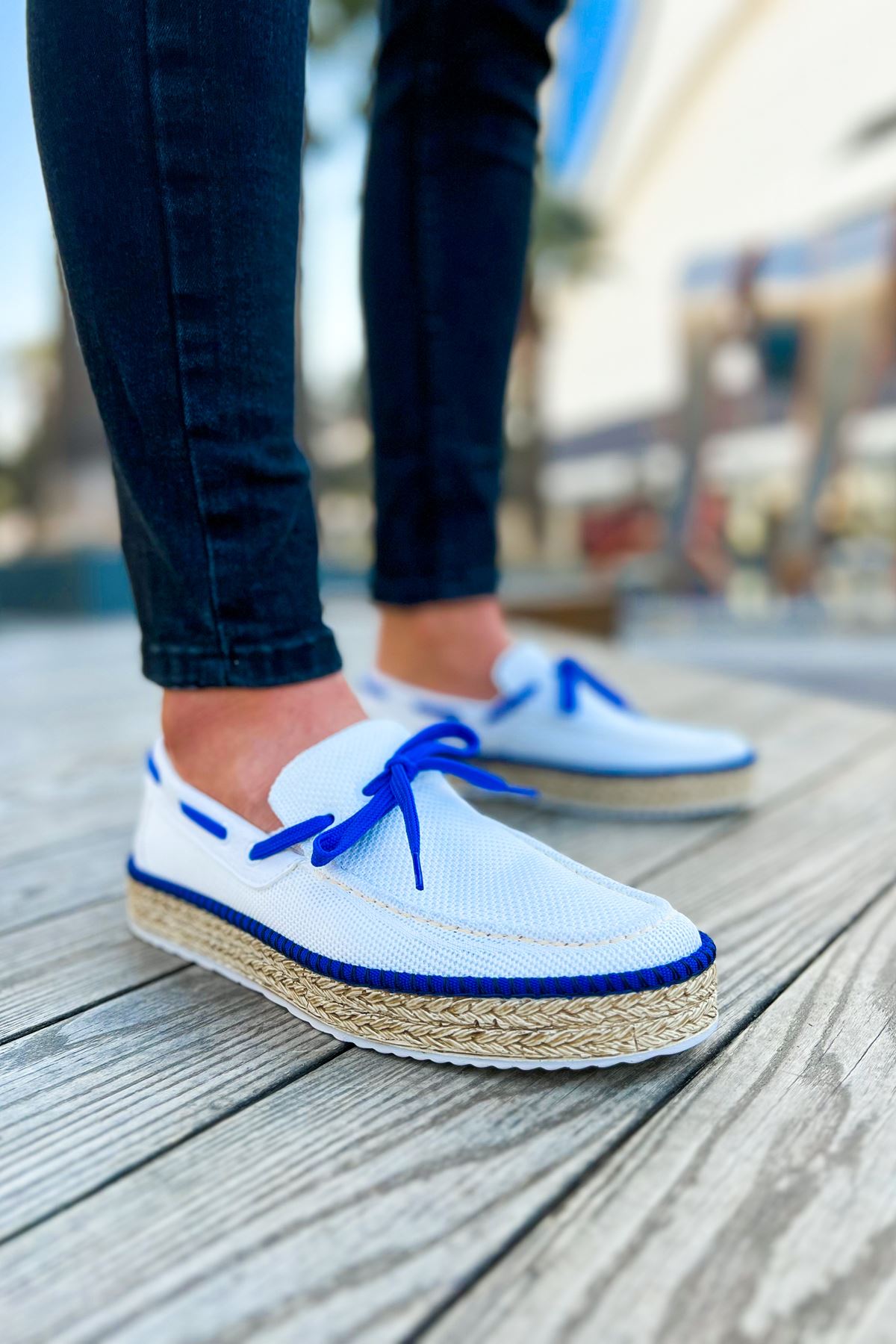 Esto Espadril Günlük Bağcıklı Erkek Espadril Beyaz Sax