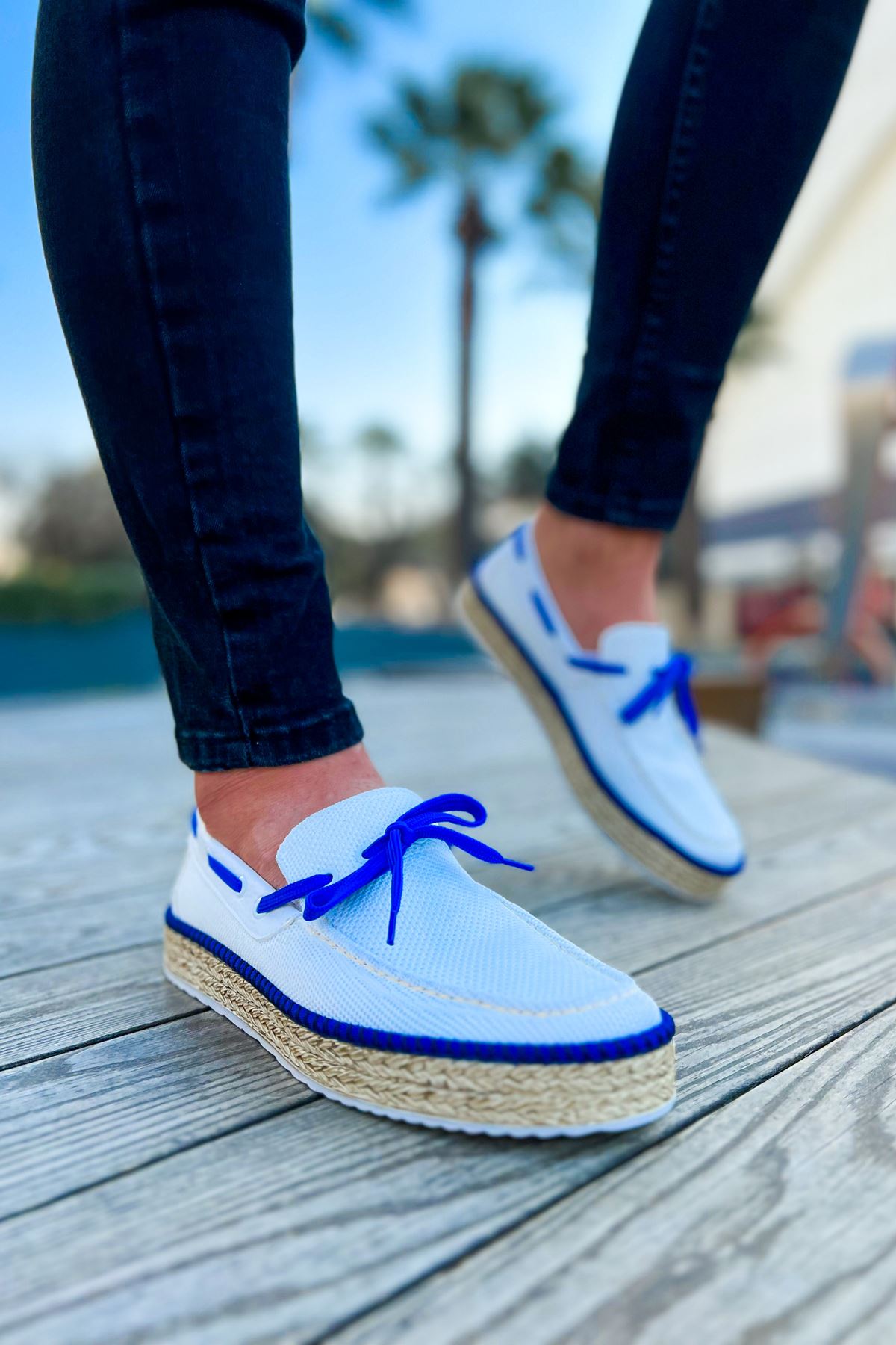 Esto Espadril Günlük Bağcıklı Erkek Espadril Beyaz Sax