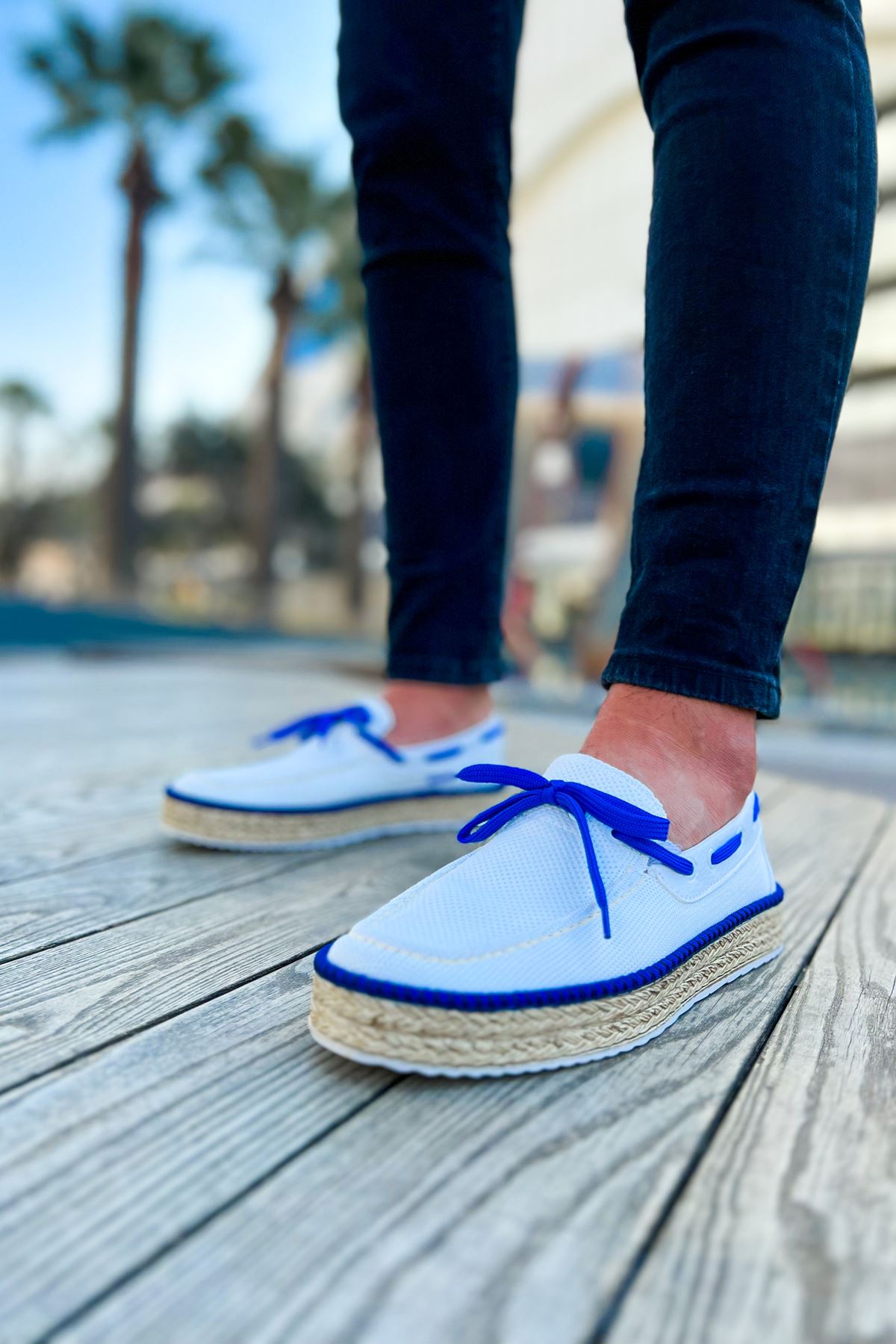 Esto Espadril Günlük Bağcıklı Erkek Espadril Beyaz Sax