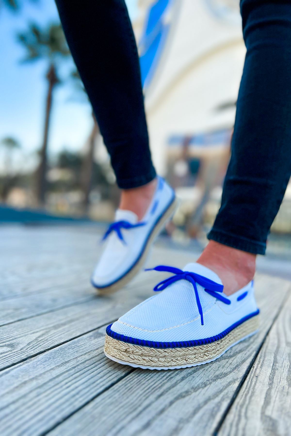 Esto Espadril Günlük Bağcıklı Erkek Espadril Beyaz Sax