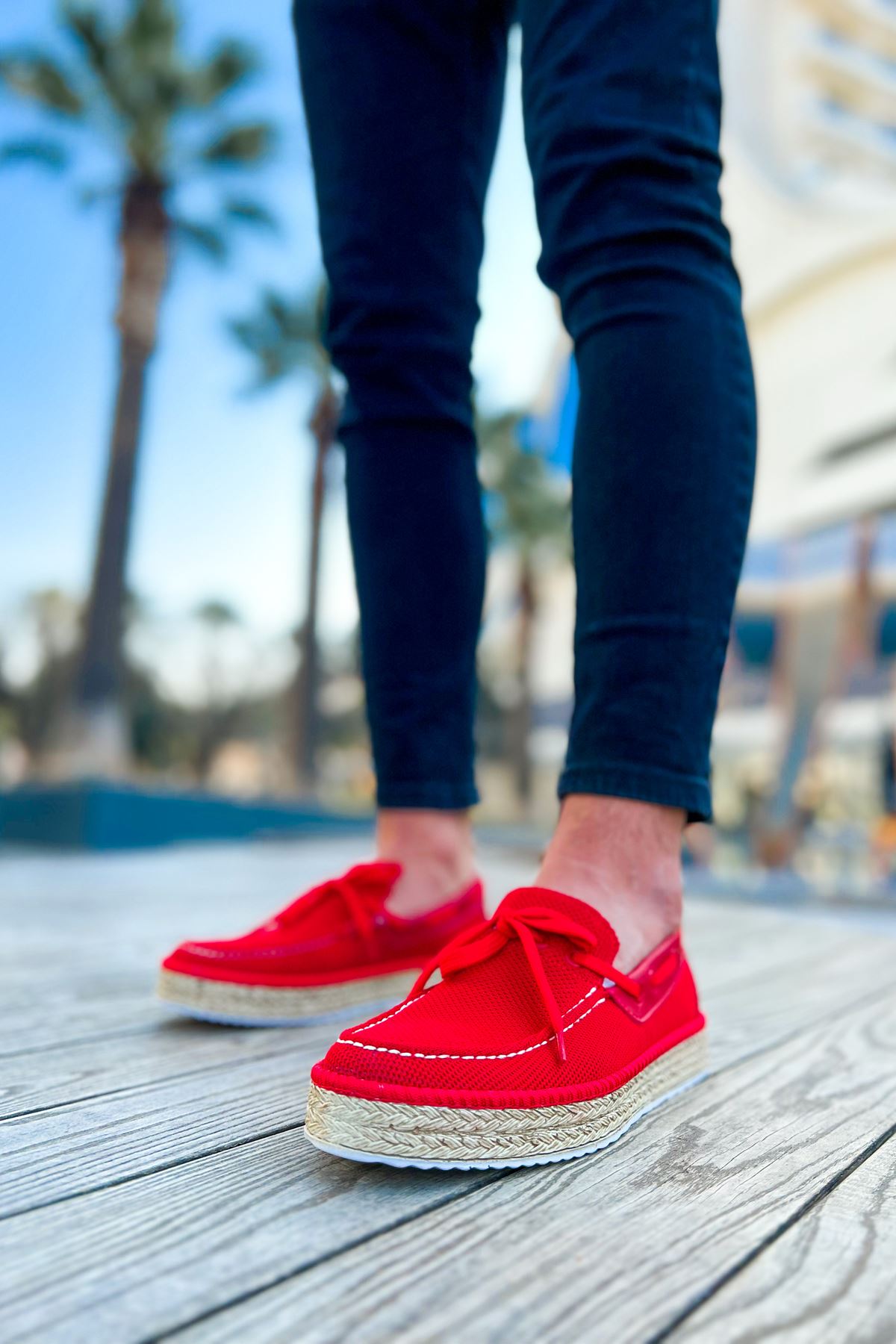 Esto Espadril Günlük Bağcıklı Erkek Espadril Kırmızı